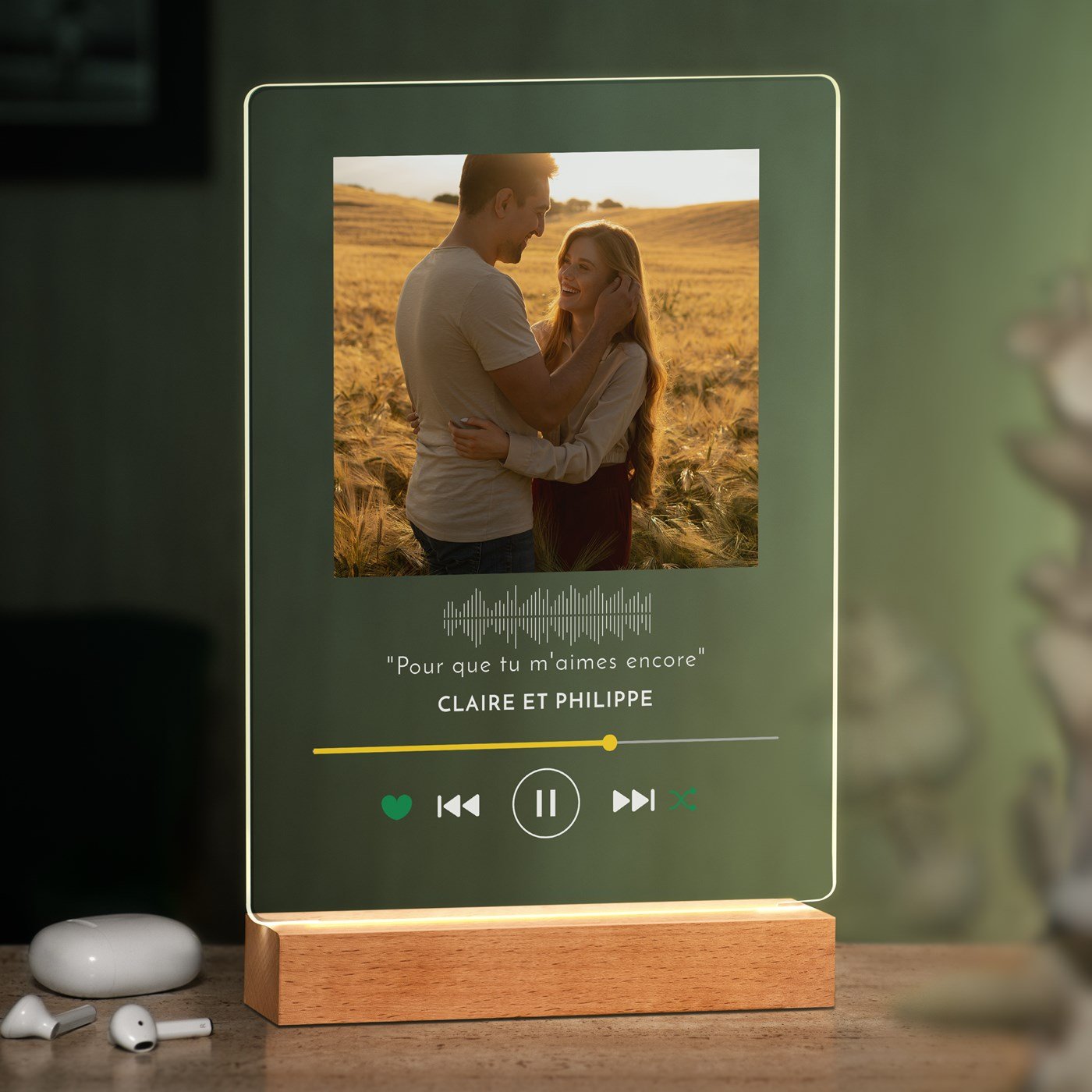 Lámpara LED personalizada Murrano - Tamaño XL con tema de pareja Spotify