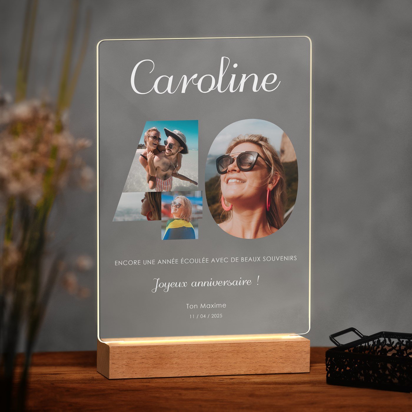 Murrano Customized XL LED Lamp with Photo for Her 40th Birthday