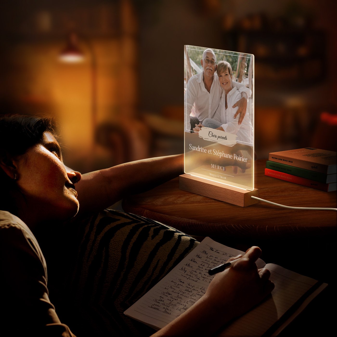 Lámpara LED personalizada Murrano - Marco de fotos XL para agradecimientos de padres en la boda