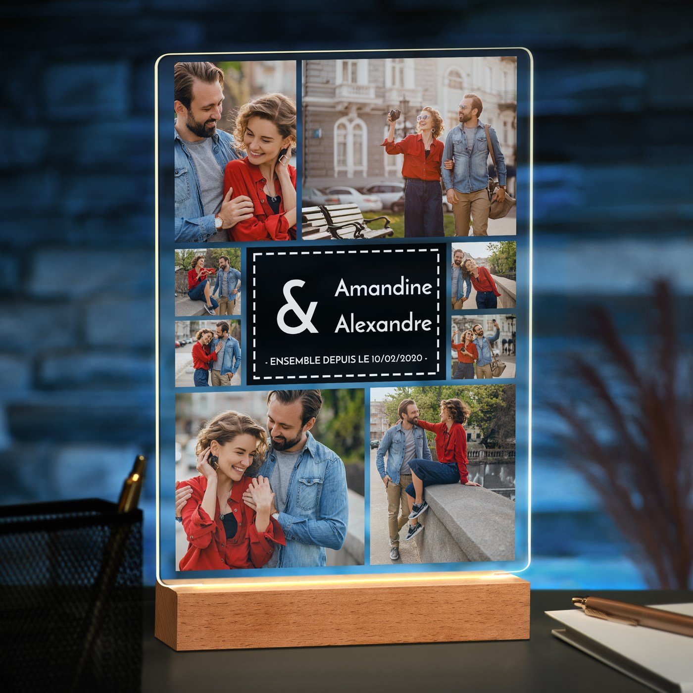 Murrano Custom XL LED Lamp with Photo for a Loving Couple