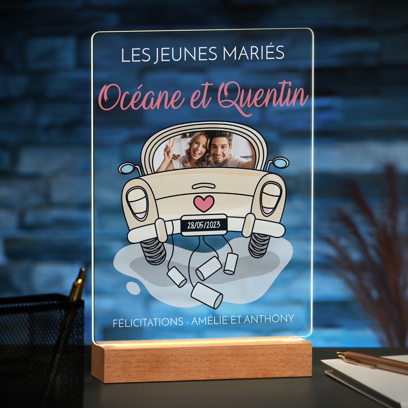 Lámpara LED personalizada de Murrano XL para novios