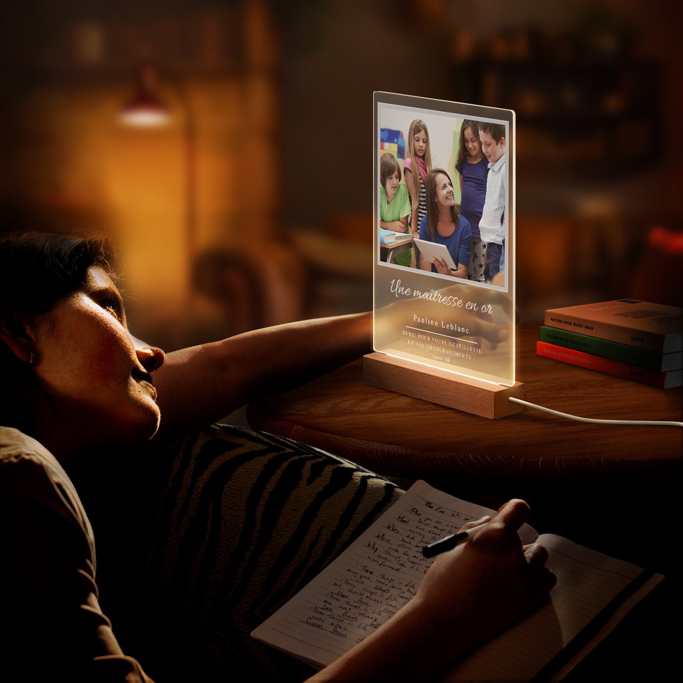 Lámpara LED personalizada de Murrano XL con foto para maestra