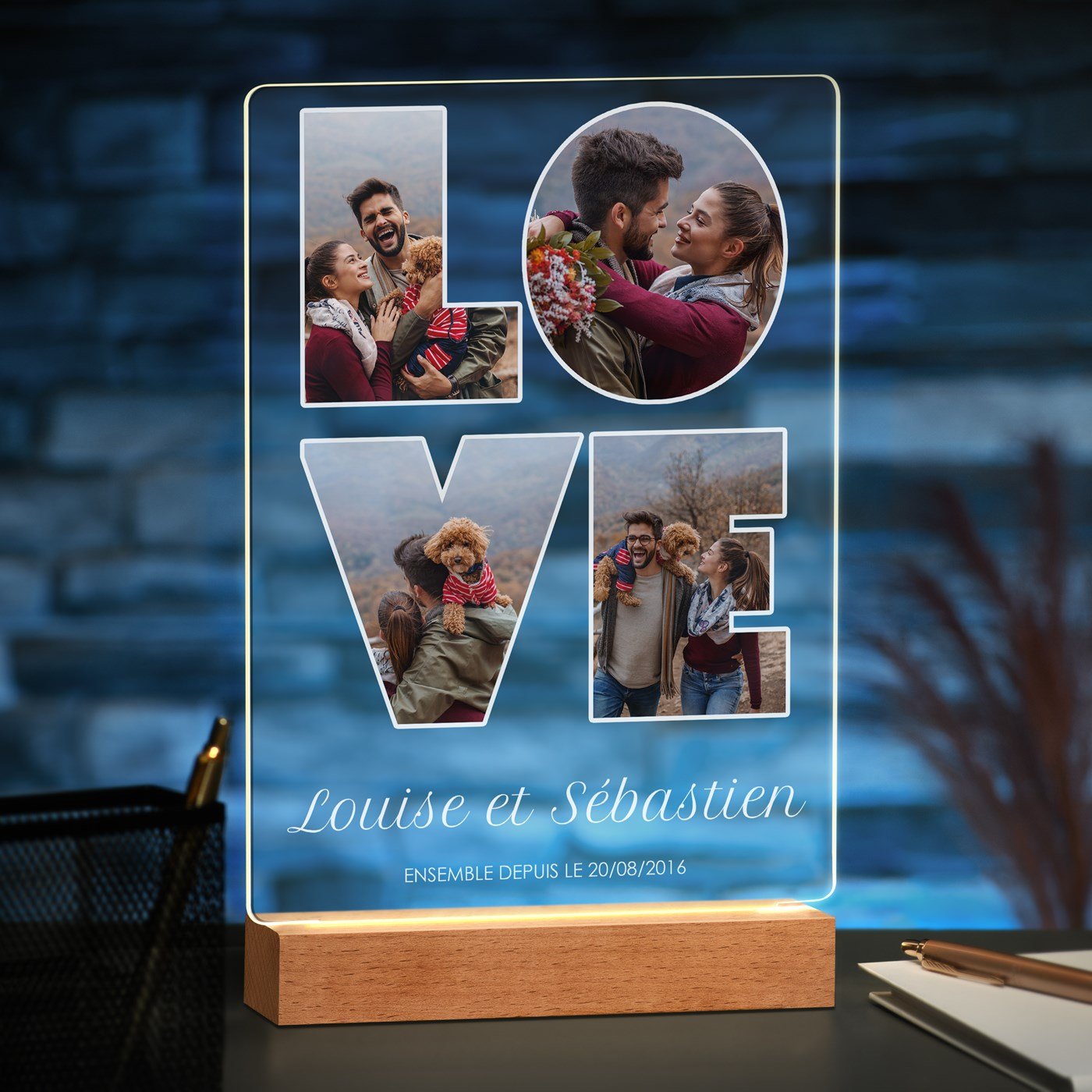Murrano Customized XL LED Lamp with Photo for Couple LOVE