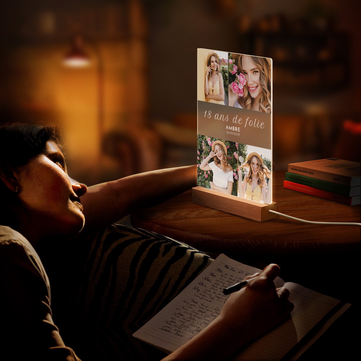 Lampe LED personnalisée Murrano - Taille XL avec photo pour un cadeau d'anniversaire de 18 ans