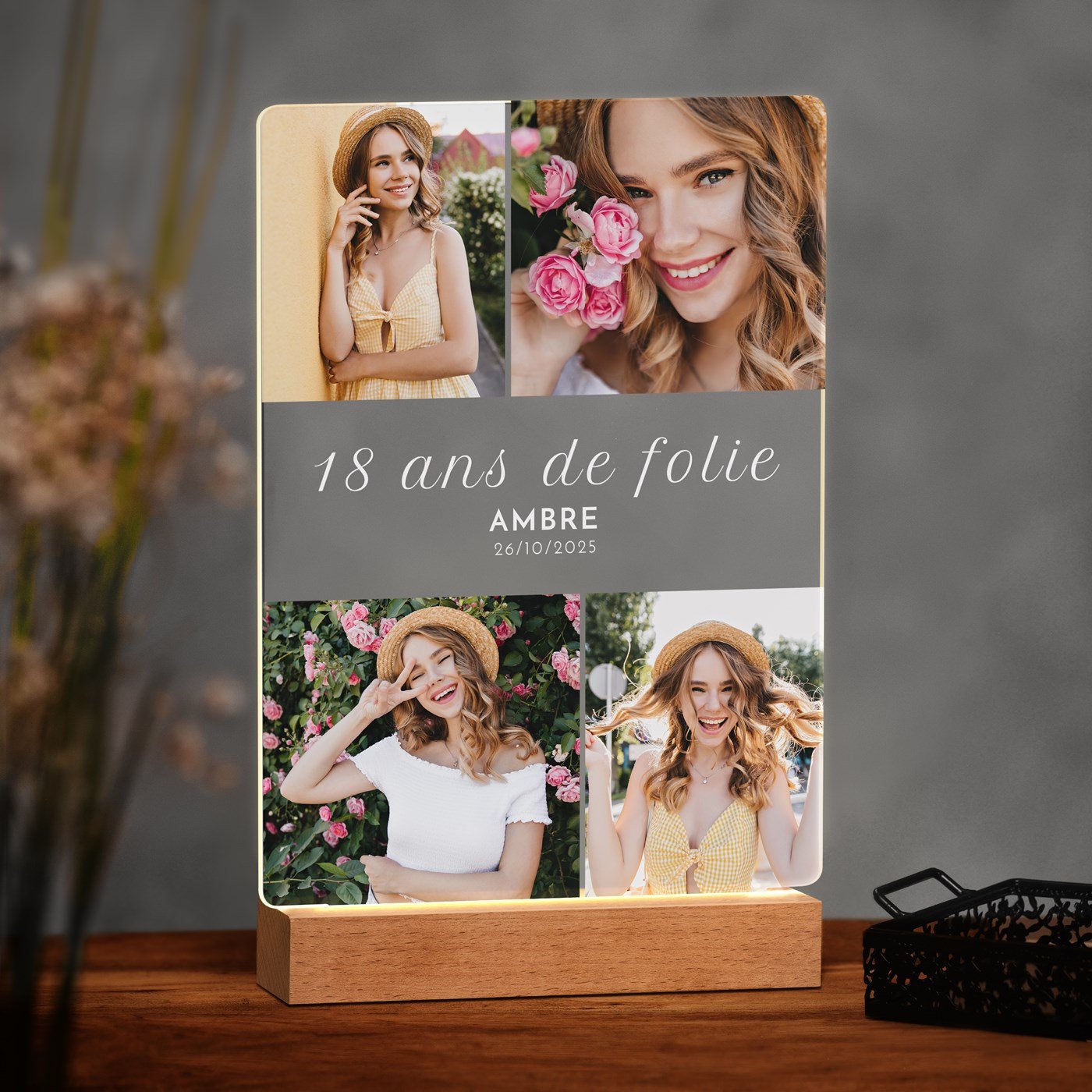 Lampe LED personnalisée Murrano - Taille XL avec photo pour un cadeau d'anniversaire de 18 ans