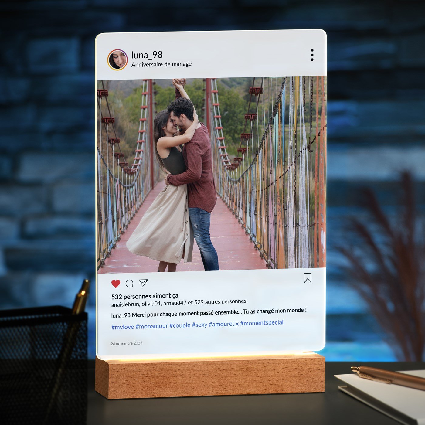 Lámpara LED personalizada Murrano XL con foto para patrón de compañero de Instagram