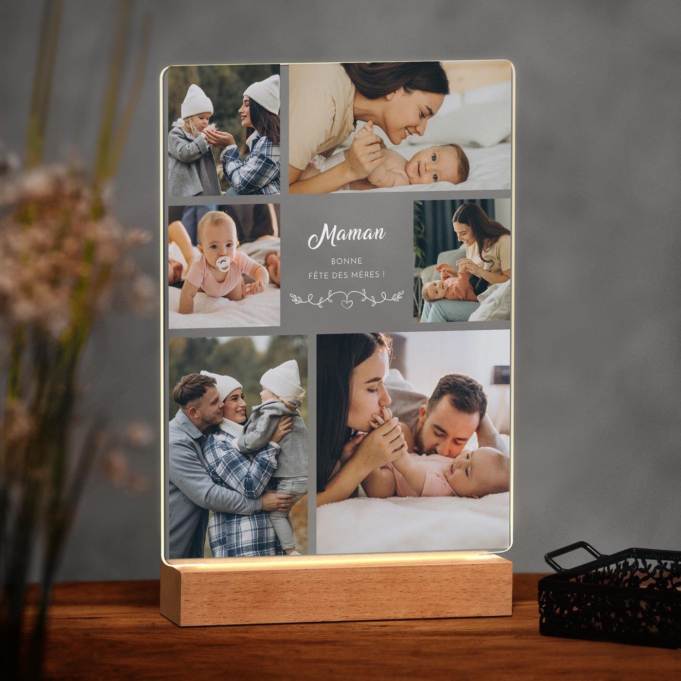 Lámpara LED personalizada Murrano de tamaño XL con foto para mamá por el Día de la Madre