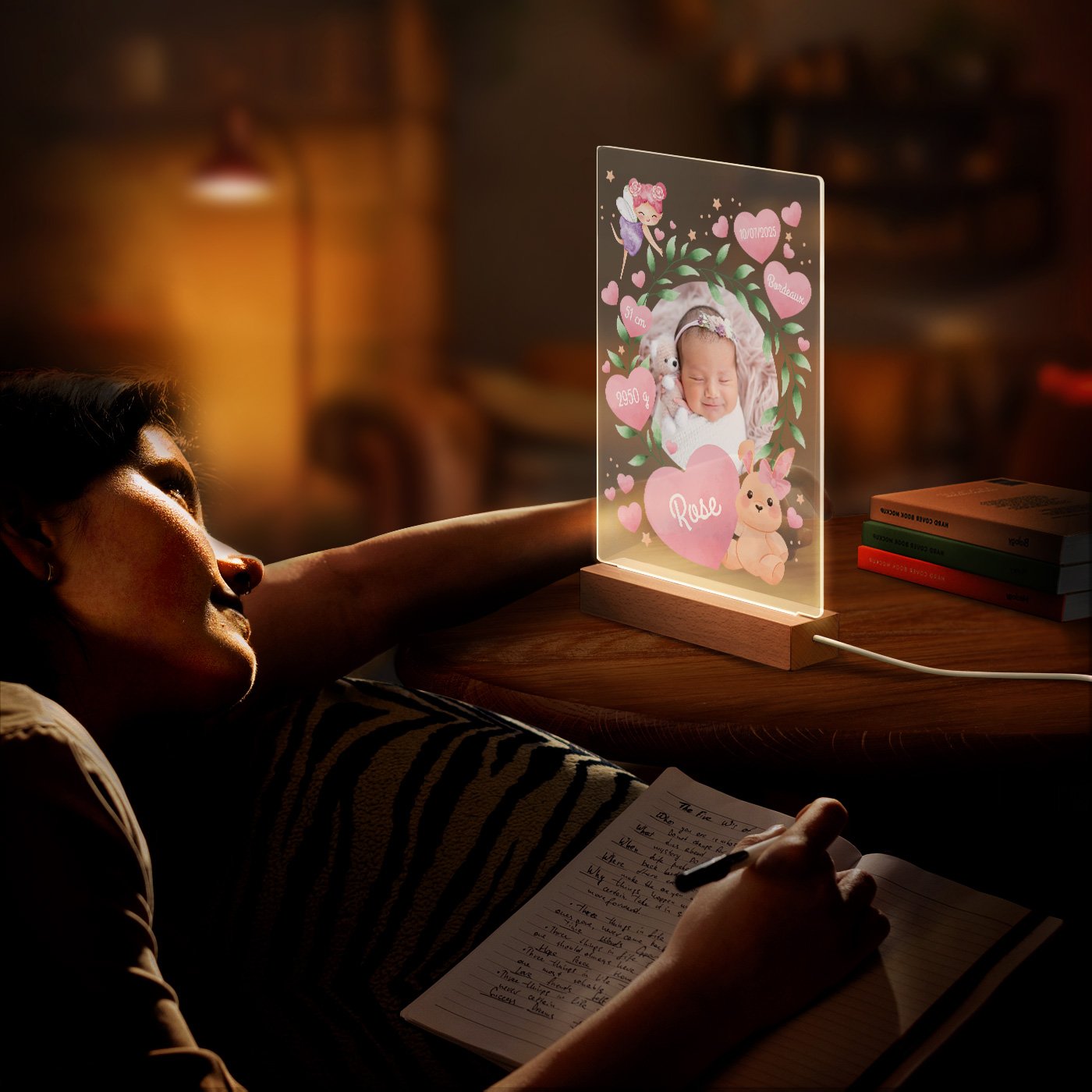 Lámpara LED Personalizada Murrano Tamaño XL - Anuncio de Nacimiento Niña