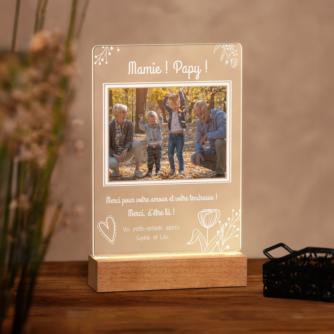 Custom LED Lamp with Photo for Grandparents (Size L)