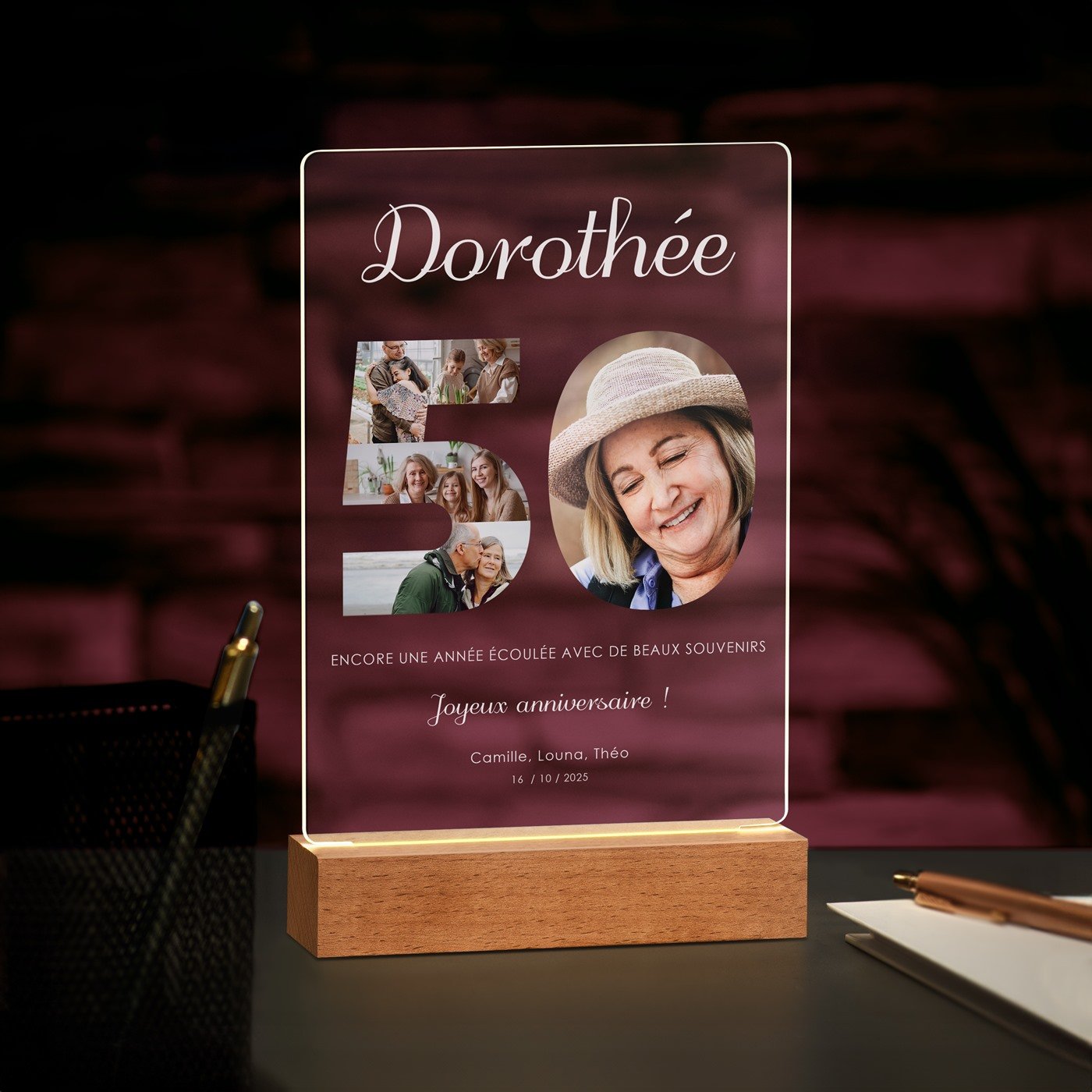Murrano Custom LED Lamp - Size L with Photo for Her 50th Birthday