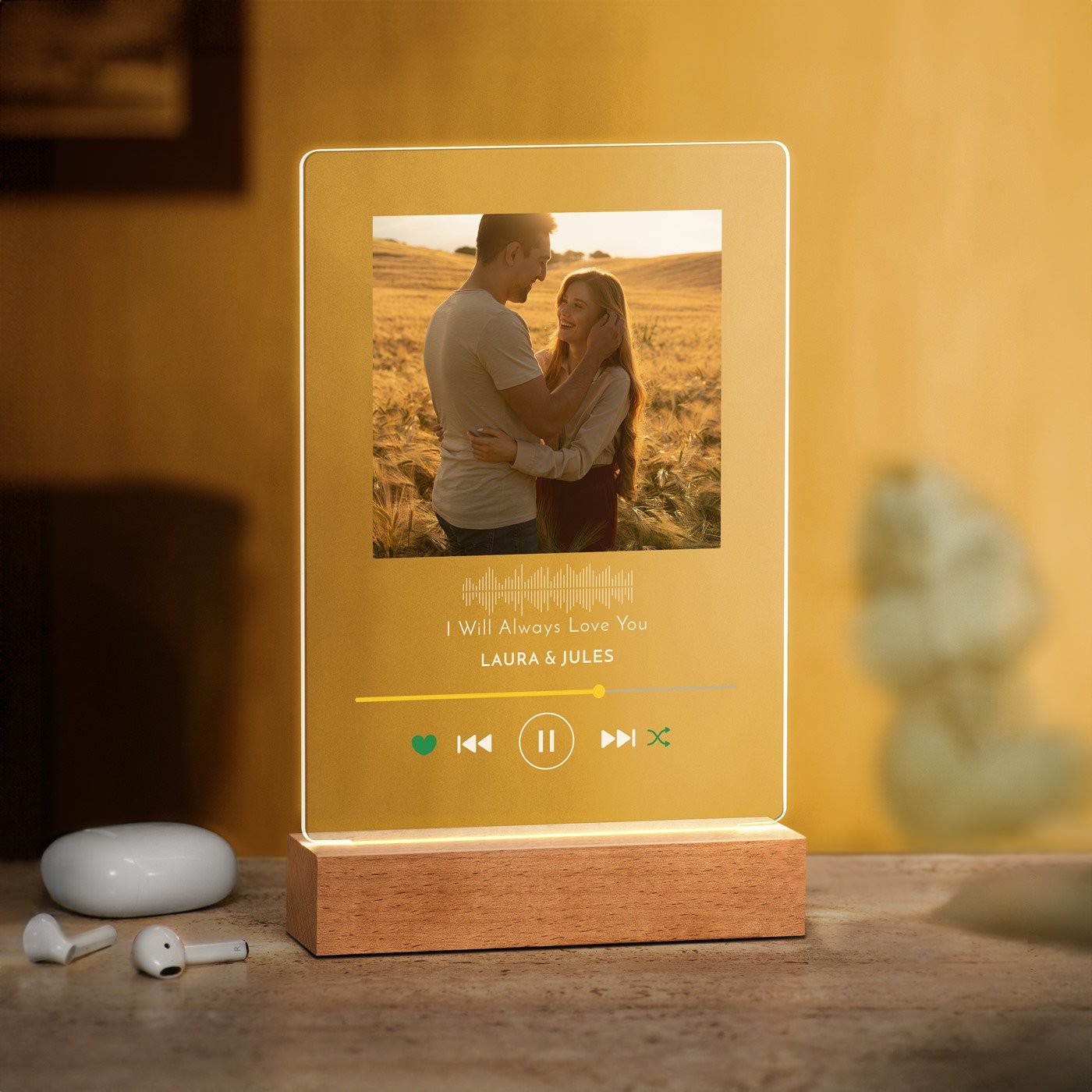 Lámpara LED personalizada Murrano - Tamaño L con foto para pareja tema Spotify