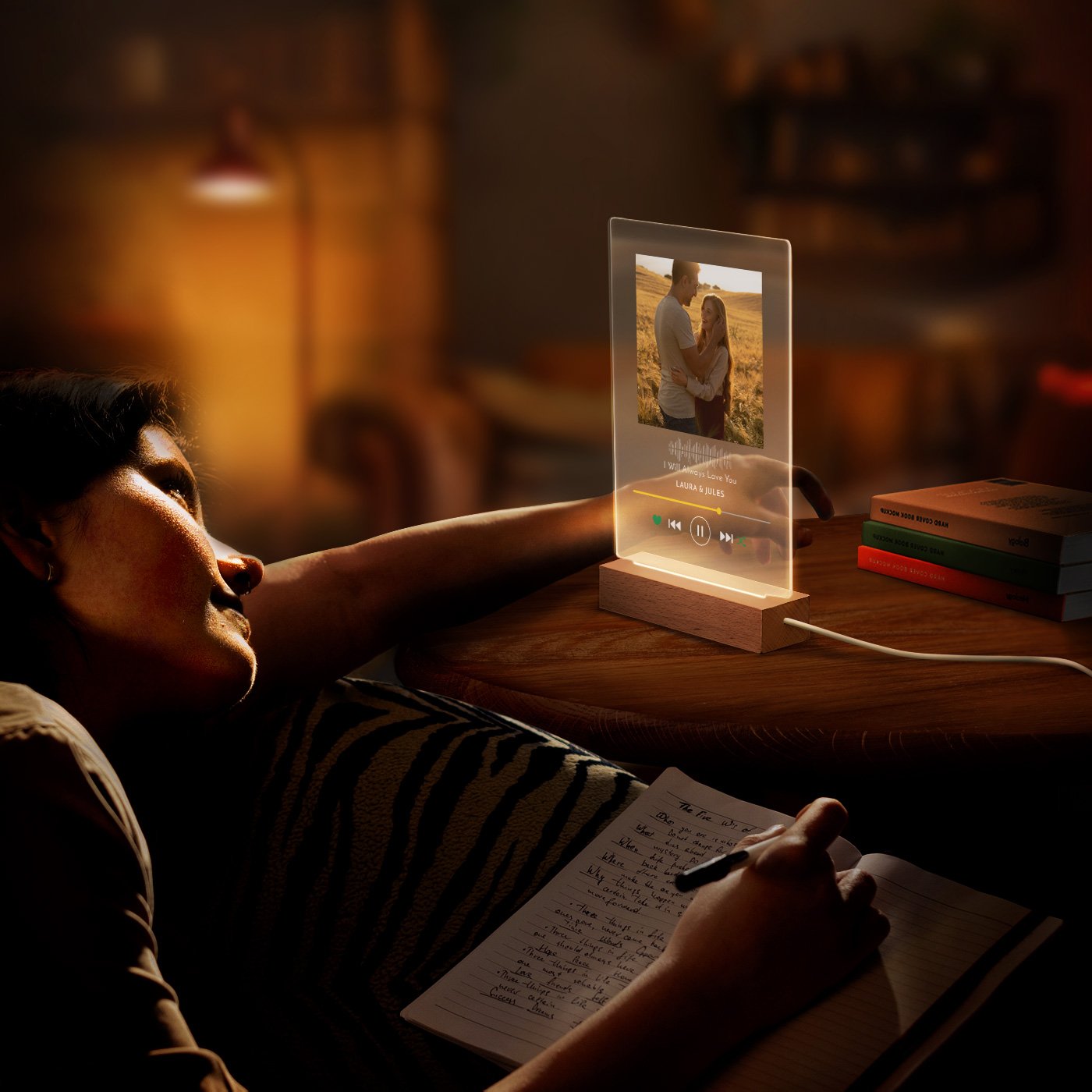 Lámpara LED personalizada Murrano - Tamaño L con foto para pareja tema Spotify