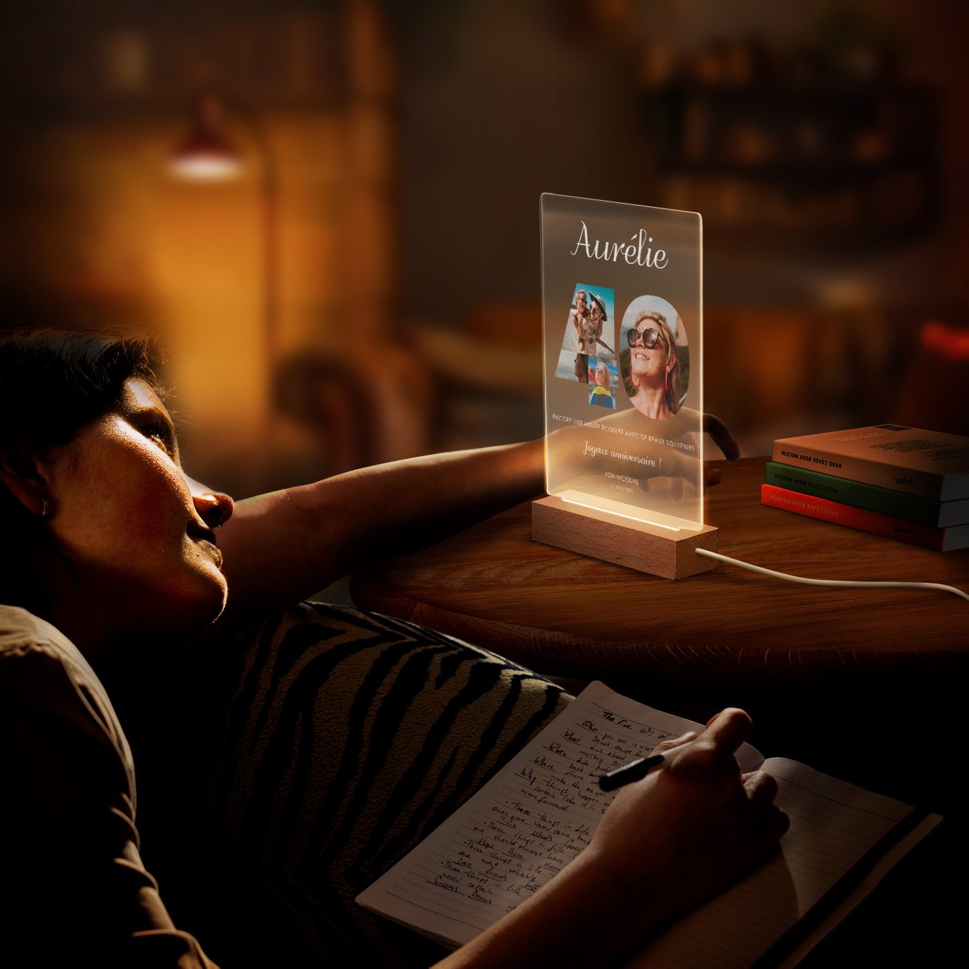 Lampe LED personnalisée Murrano - Cadre photo taille L pour elle à ses 40 ans
