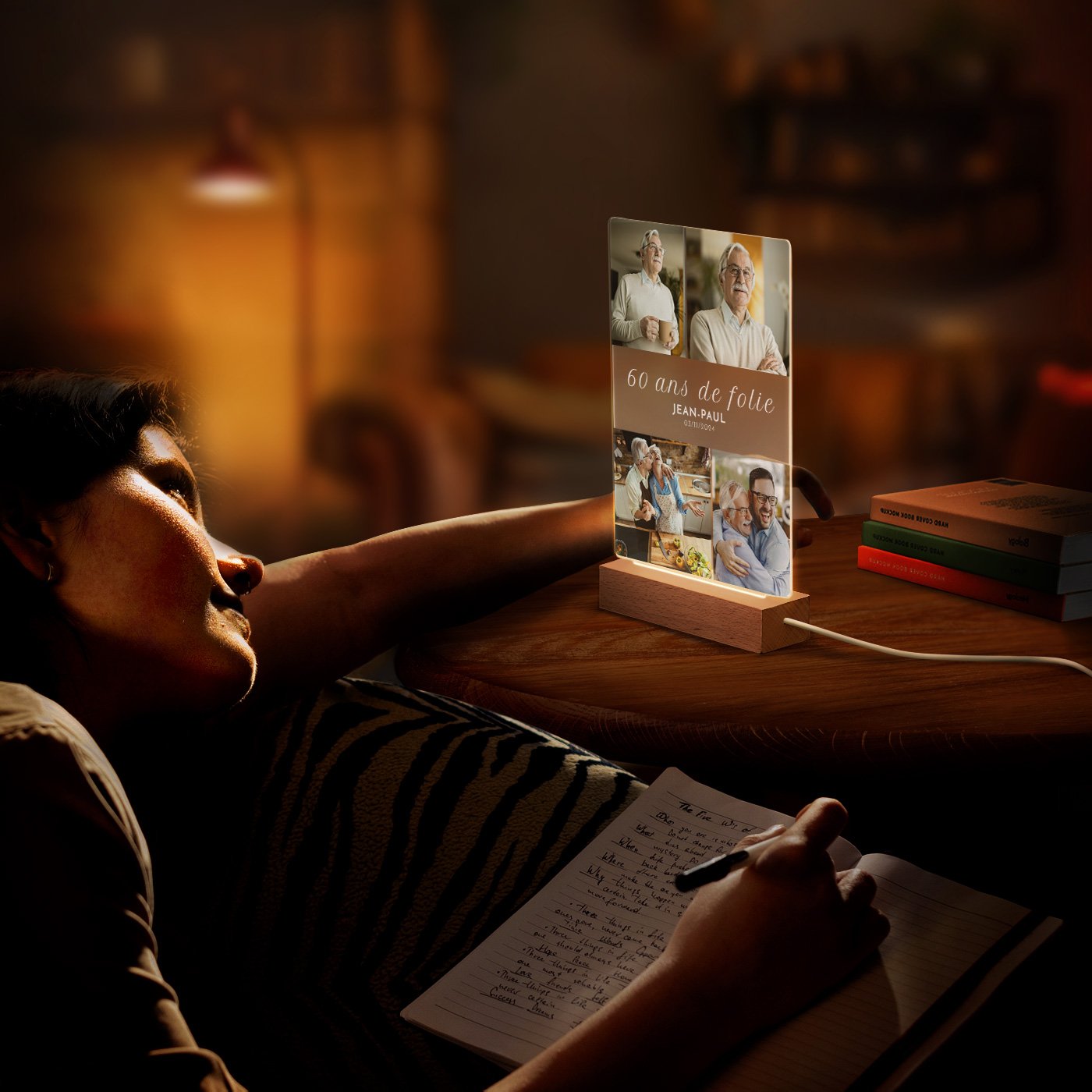 Lampe LED personnalisée Murrano - Taille L avec photo pour homme (60 ans)