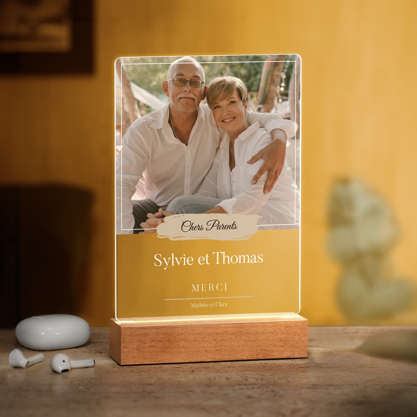 Lámpara LED personalizada de tamaño grande con foto para agradecimiento de boda a los padres - Murrano
