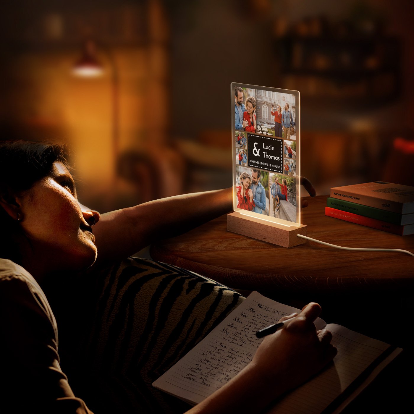 Lámpara LED personalizada de tamaño grande con foto para una pareja enamorada