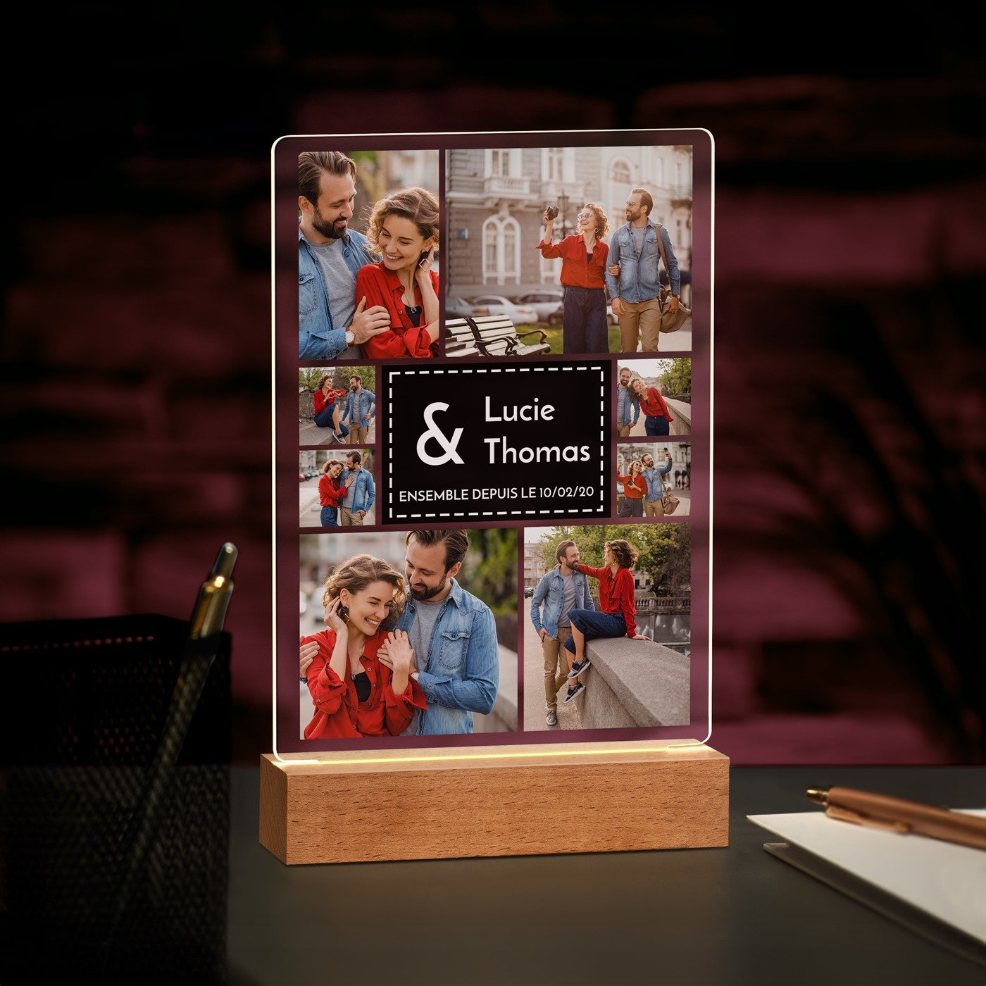 Lámpara LED personalizada de tamaño grande con foto para una pareja enamorada