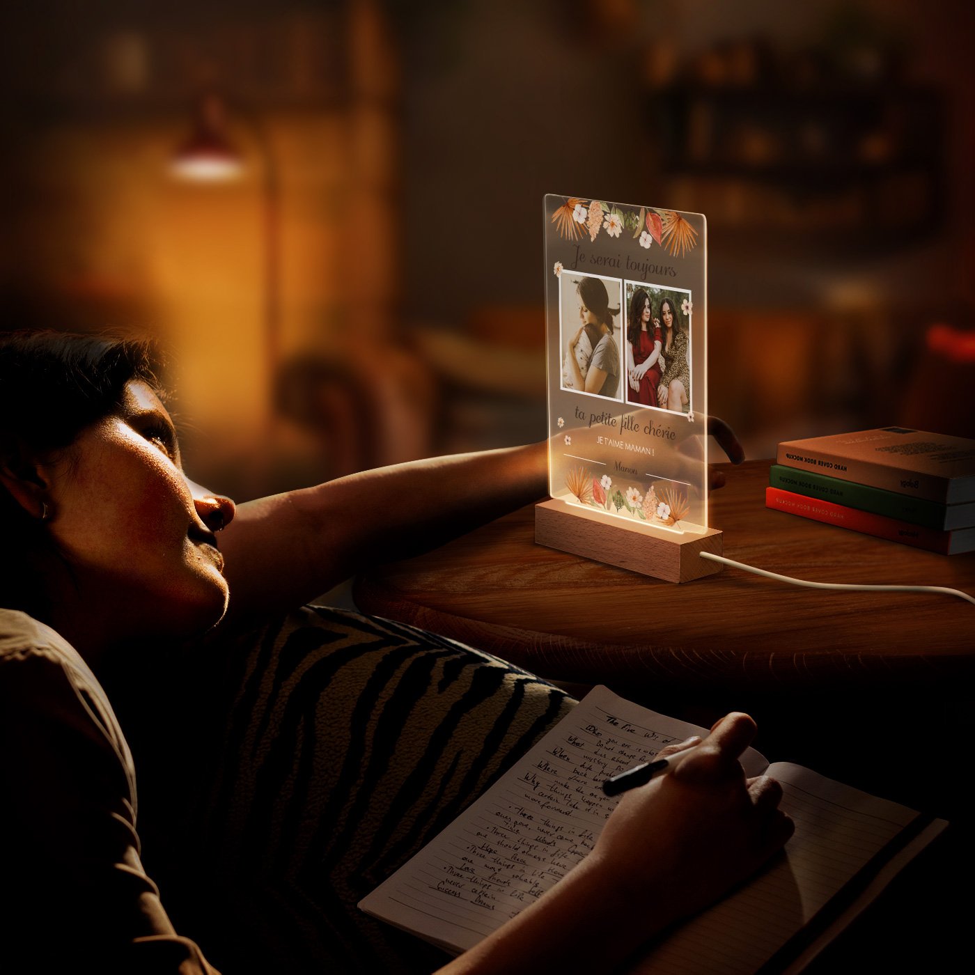 Lámpara LED personalizada de Murrano, tamaño L, con foto para mamá