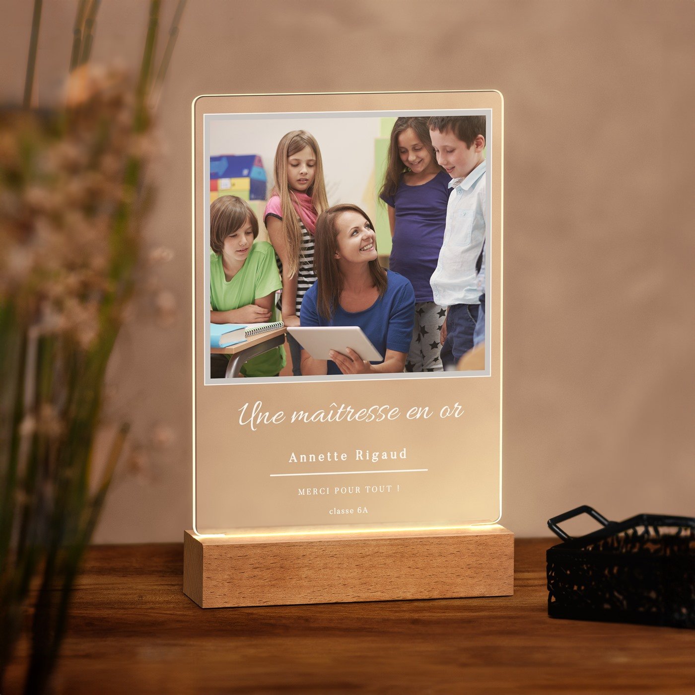 Lámpara LED personalizada de Murrano - Tamaño L con foto para maestra