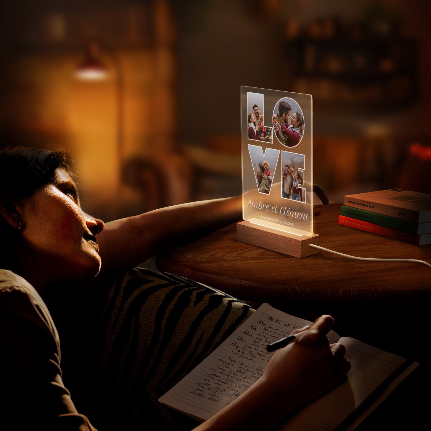 Lampe LED personnalisée Murrano - Taille L avec photo pour couple LOVE