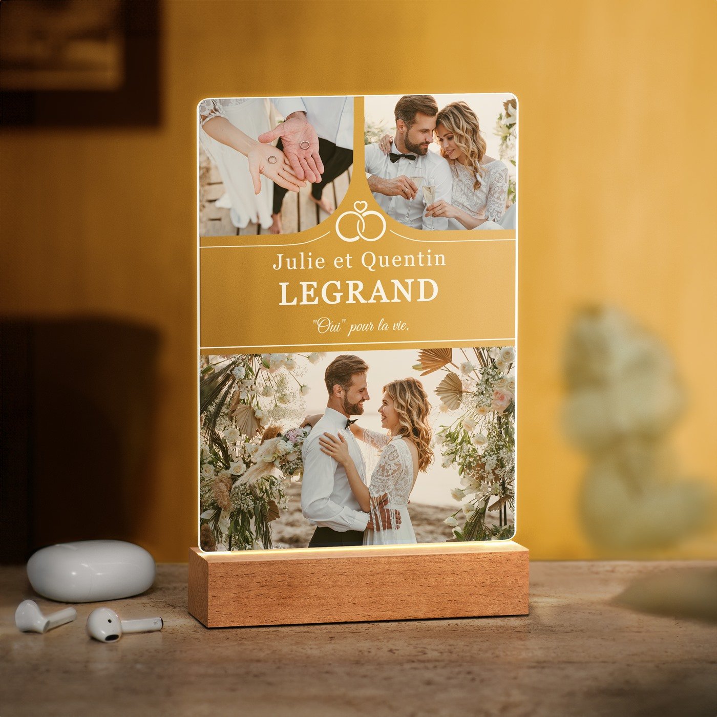 Lámpara LED personalizada Murrano - Tamaño L con foto para pareja, boda