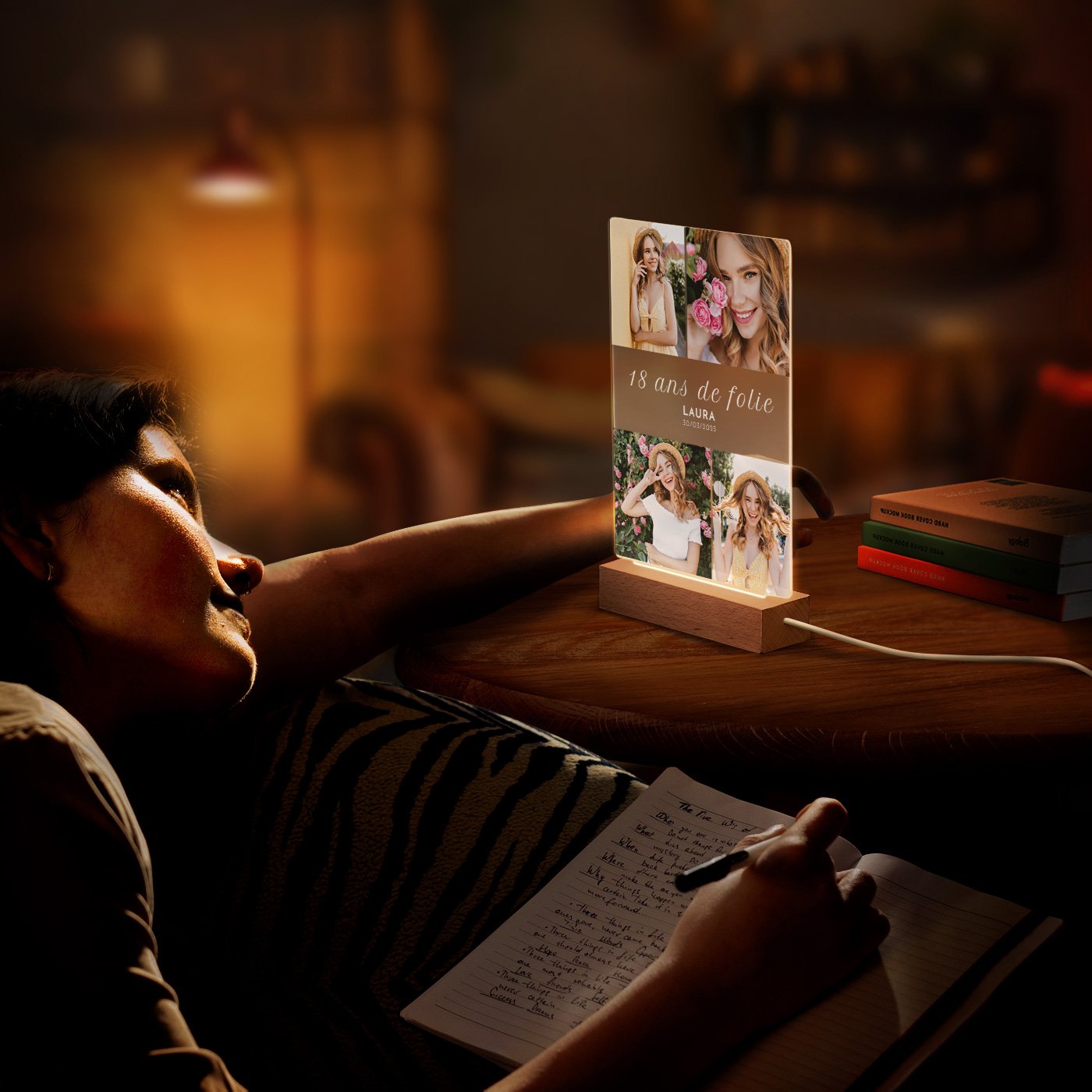 Lampe LED personnalisée Murrano - Taille L avec photo pour amie 18 ans