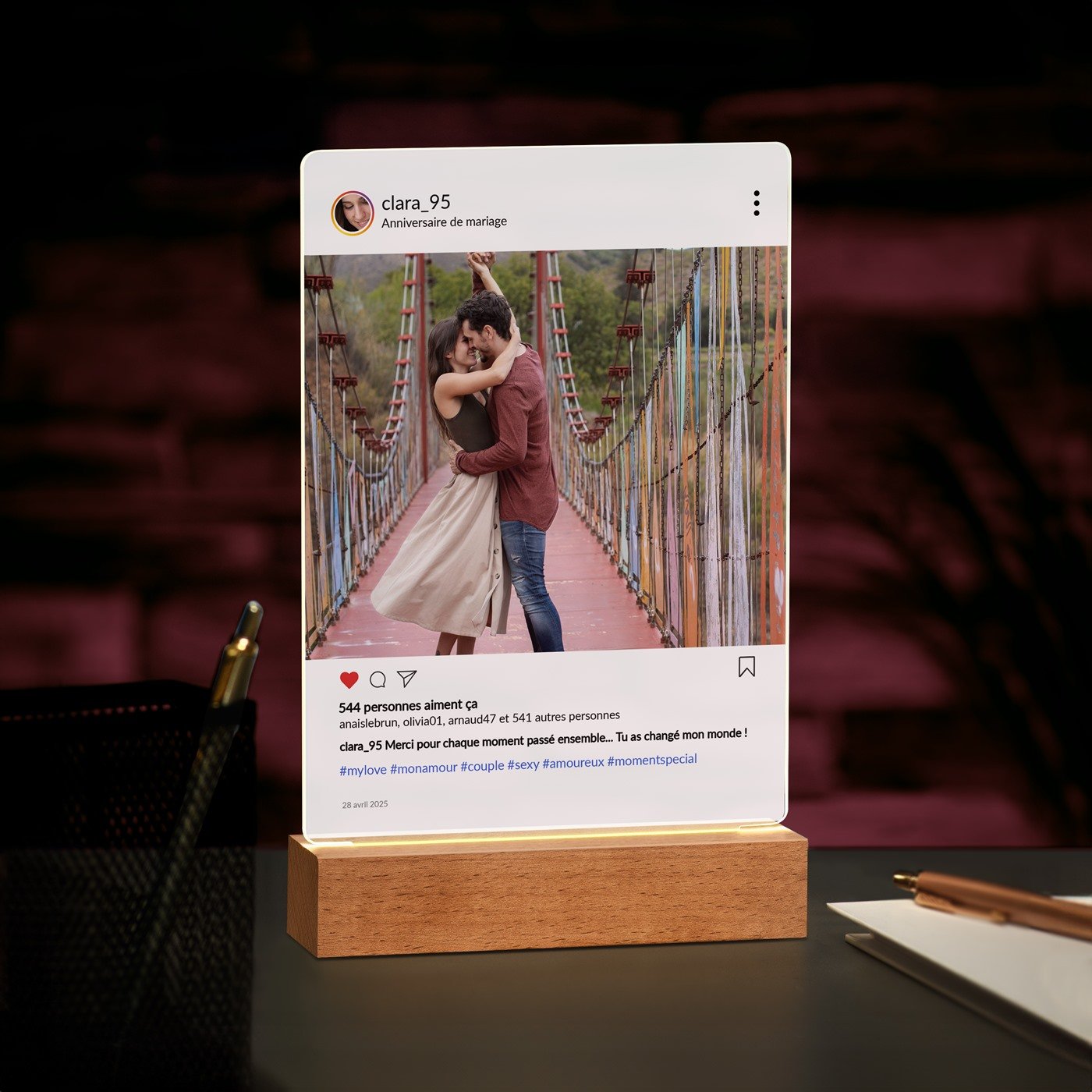 Lámpara LED personalizada de Murrano de tamaño L con foto para tema de socio de Instagram