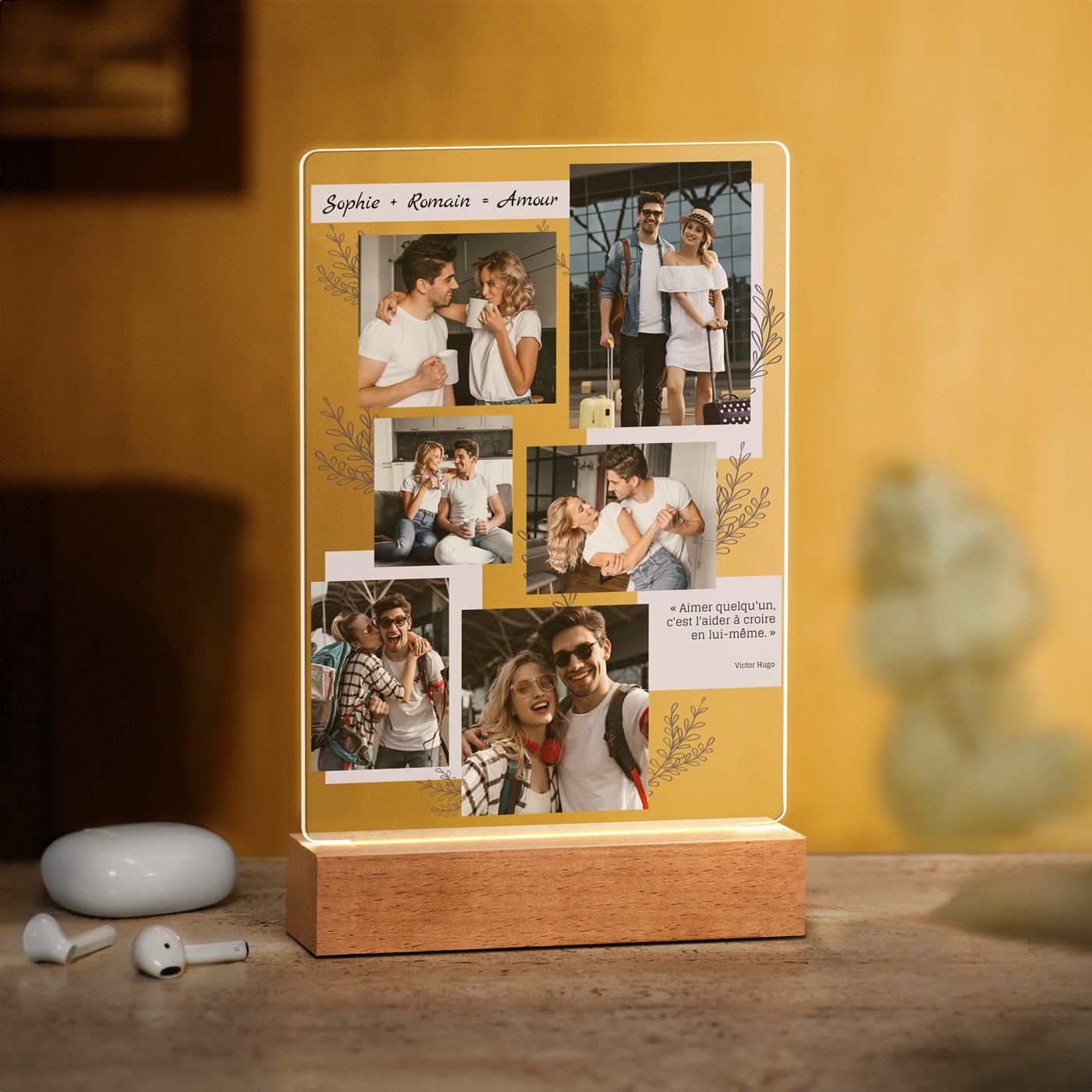 Murrano Custom LED Lamp - Size L with Photo for Couple