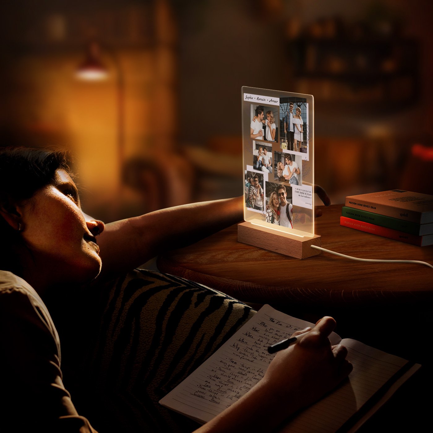 Murrano Custom LED Lamp - Size L with Photo for Couple
