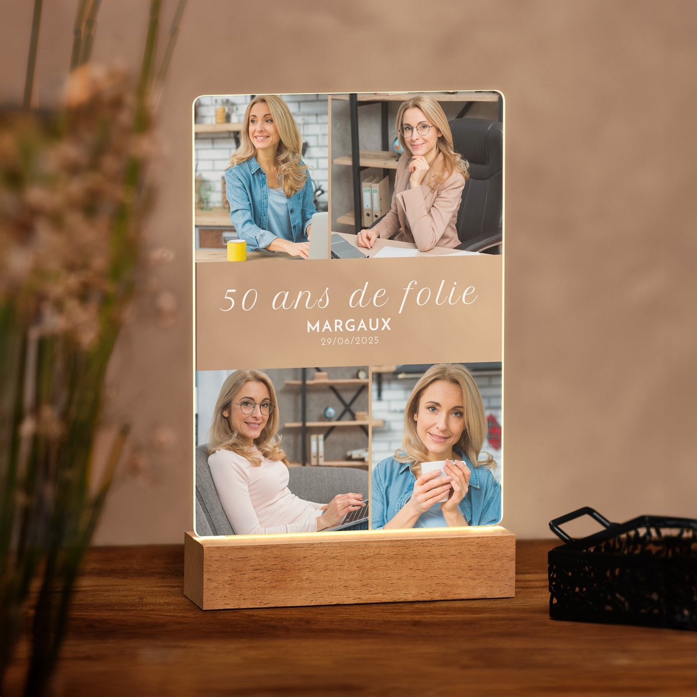 Murrano Custom LED Lamp - Size L Photo Frame for 50th Birthday Woman
