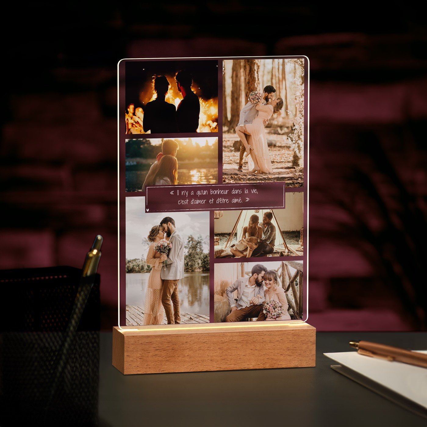 Lámpara LED personalizada Murrano - Tamaño grande con foto para amigos o boda