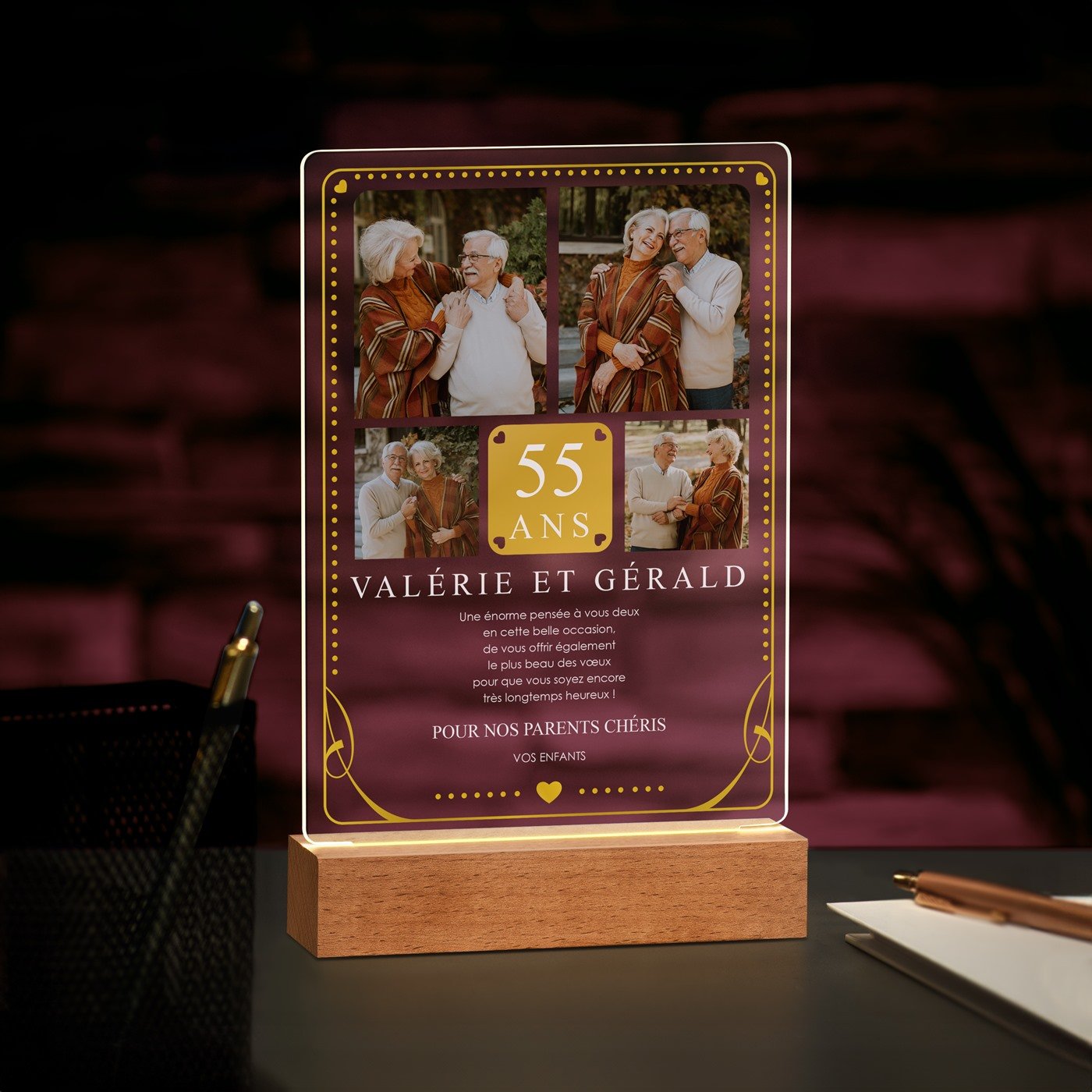 Lámpara LED personalizada Murrano - Tamaño L con foto para el aniversario de boda de sus padres