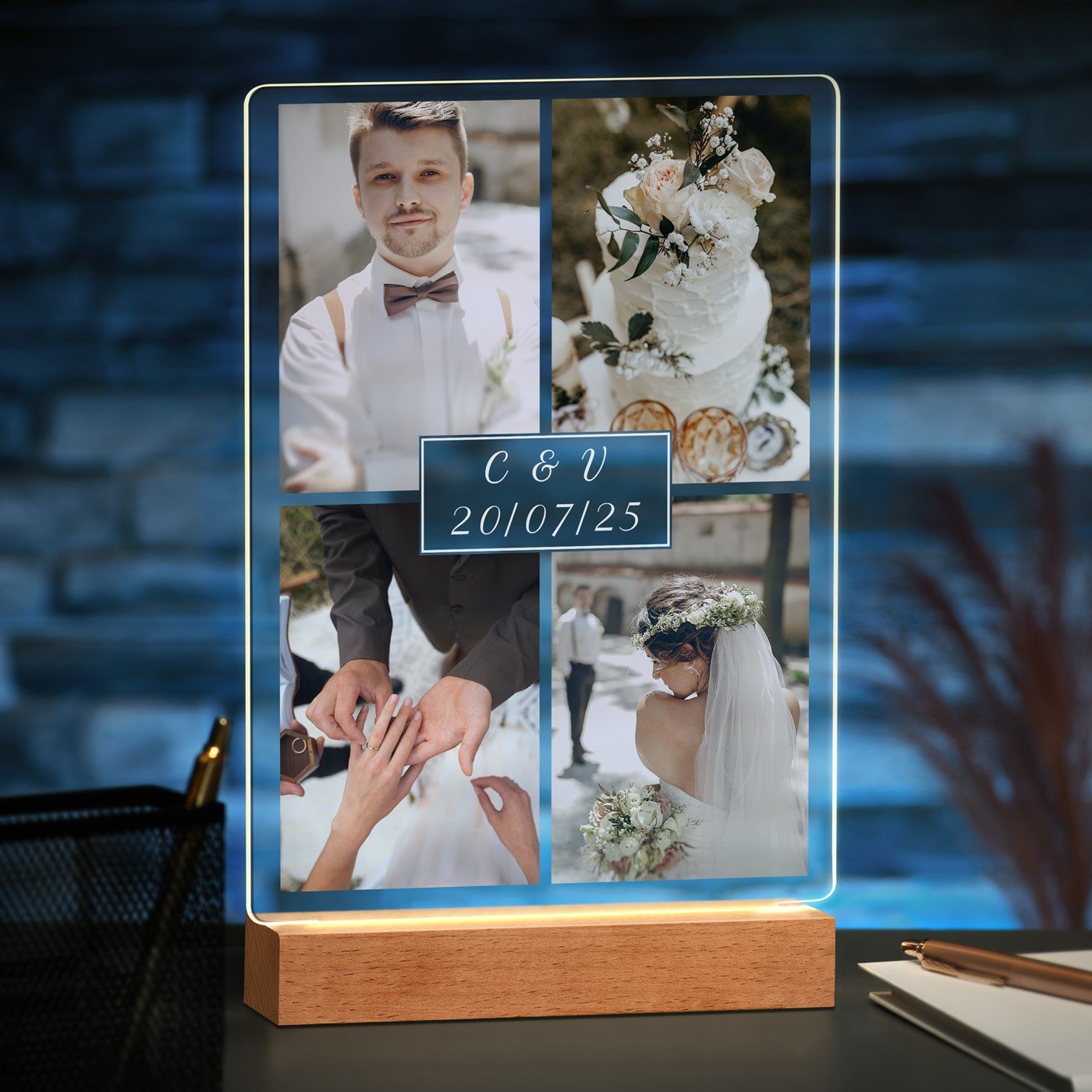 Lámpara LED personalizada Murrano XL con fotos de boda
