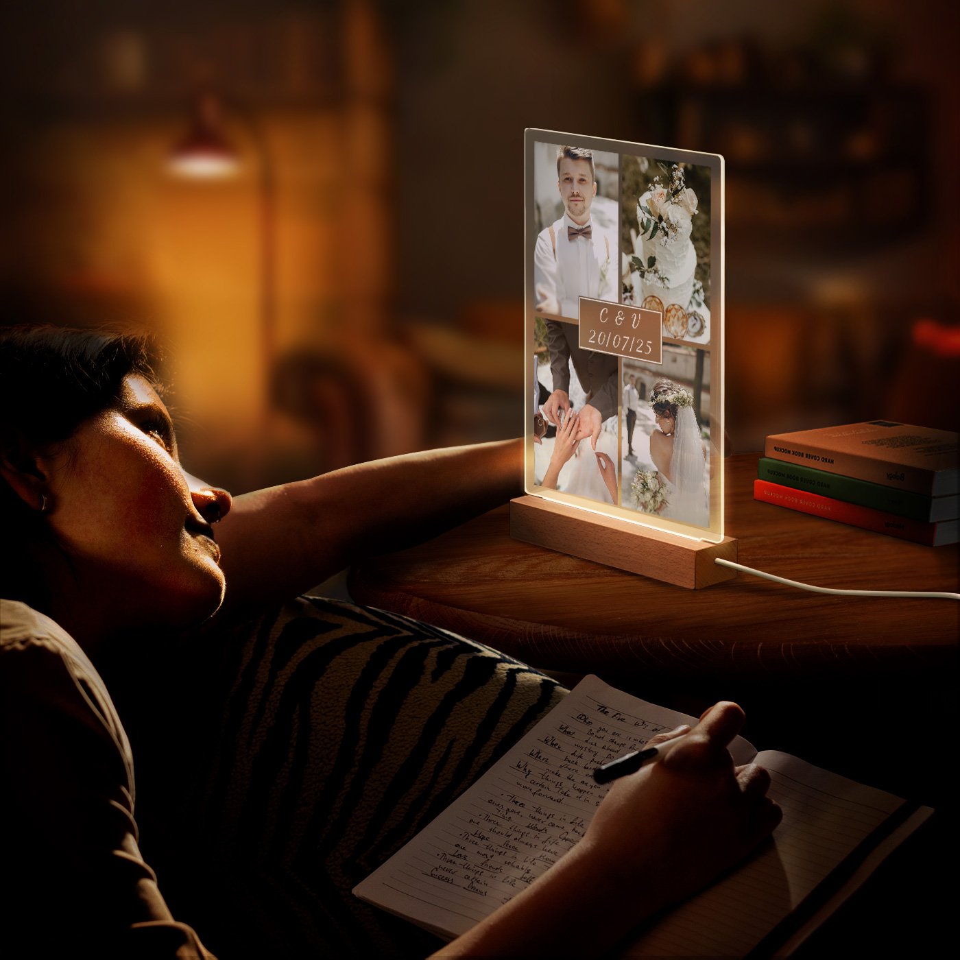 Lámpara LED personalizada Murrano XL con fotos de boda