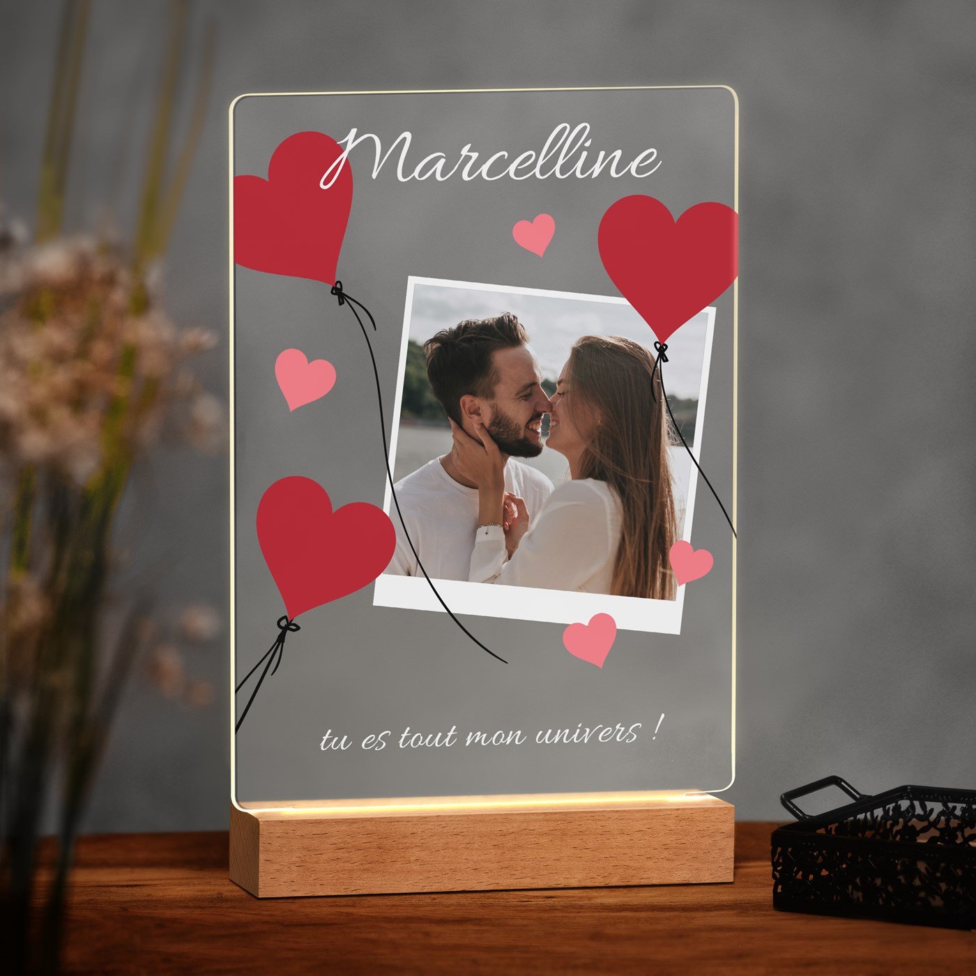 Lámpara LED personalizada Murrano - Marco de fotos XL para esposa en el Día de San Valentín