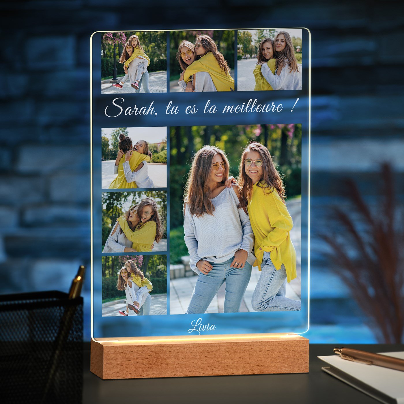 Lámpara LED personalizada de Murrano XL con foto para mejor amiga