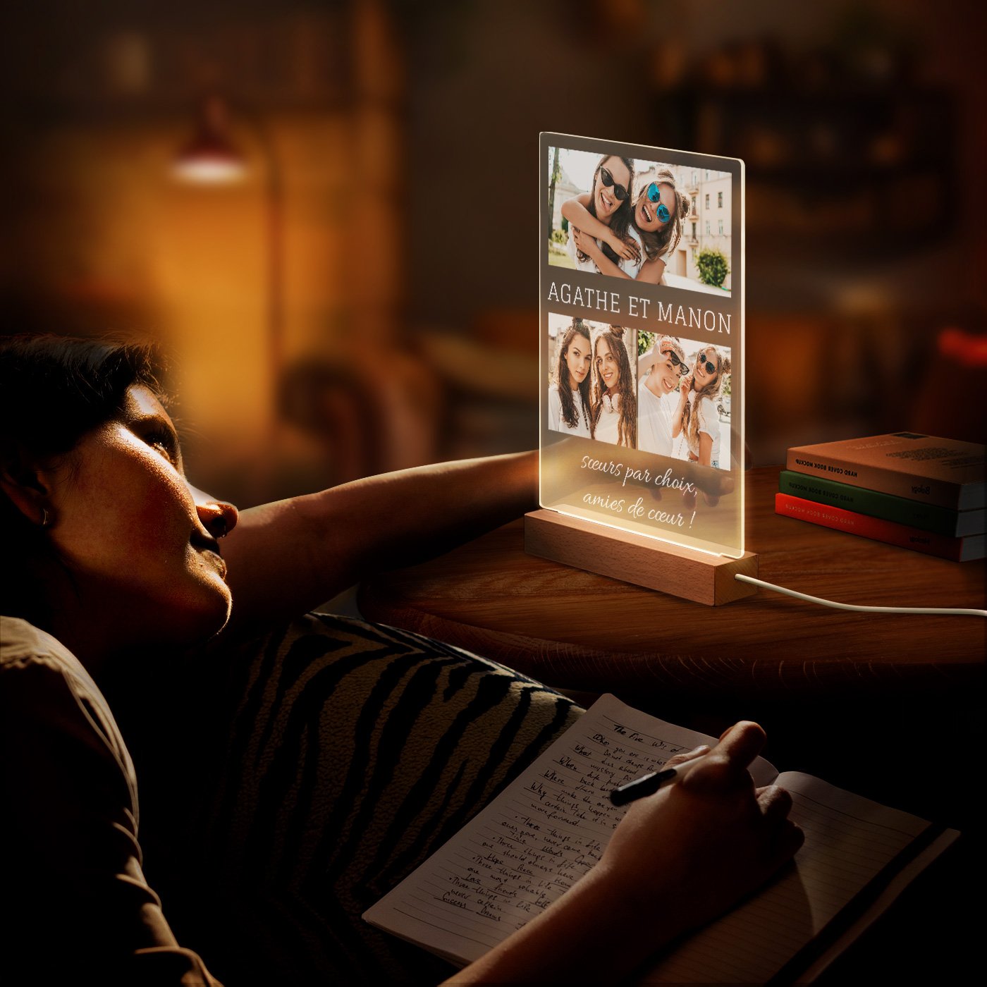 Lámpara LED personalizada Murrano XL con foto para hermana