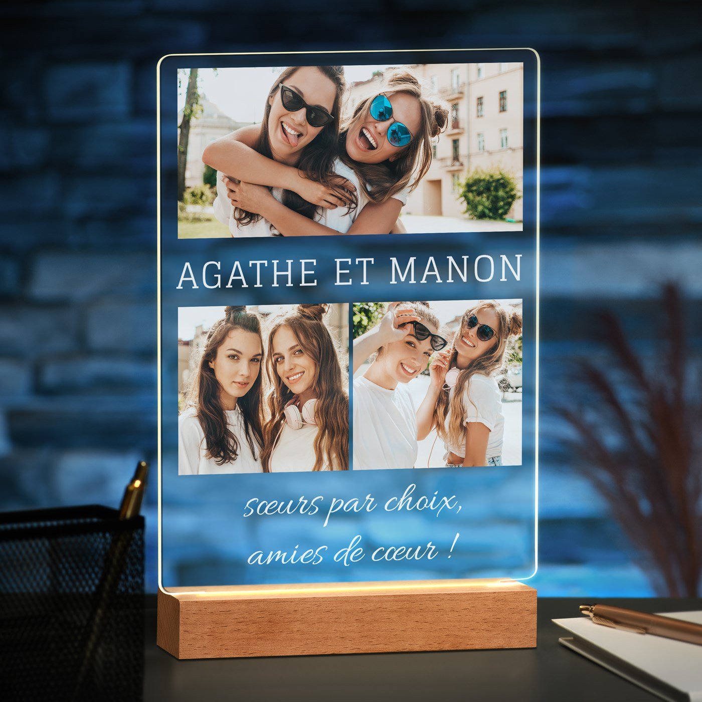 Lámpara LED personalizada Murrano XL con foto para hermana