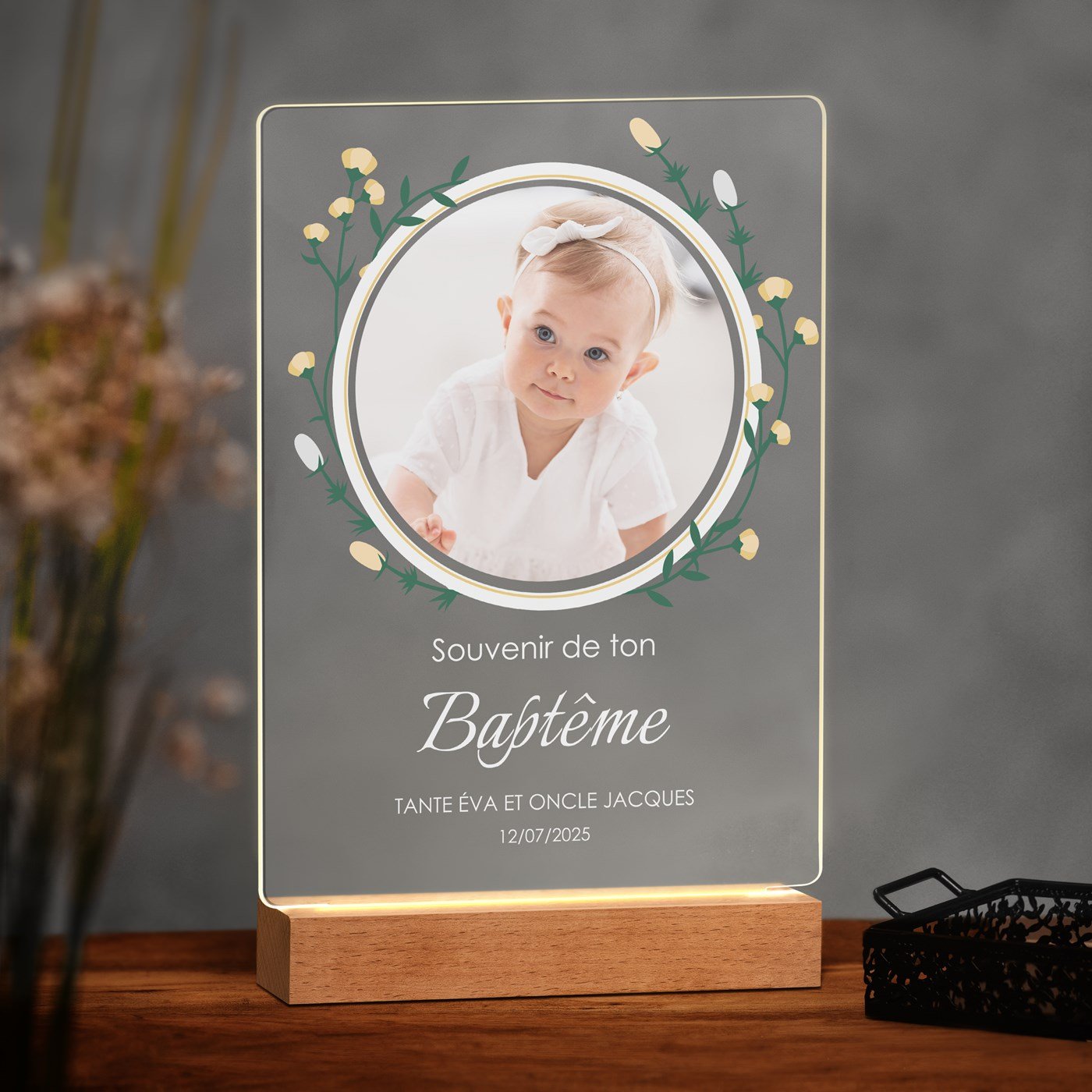 Lámpara LED personalizada Murrano XL para el bautismo del niño