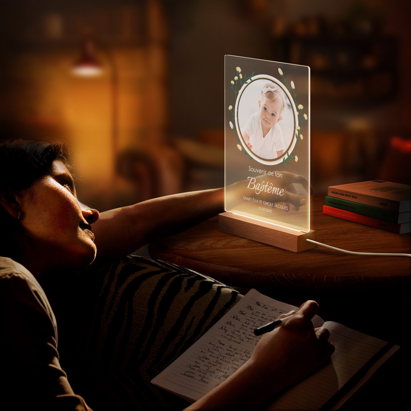 Lámpara LED personalizada Murrano XL para el bautismo del niño