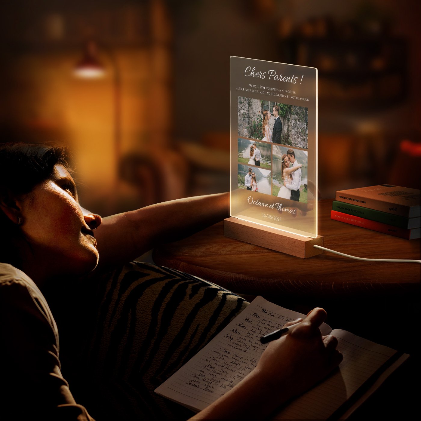 Lámpara LED personalizada Murrano XL con foto para padres como agradecimiento