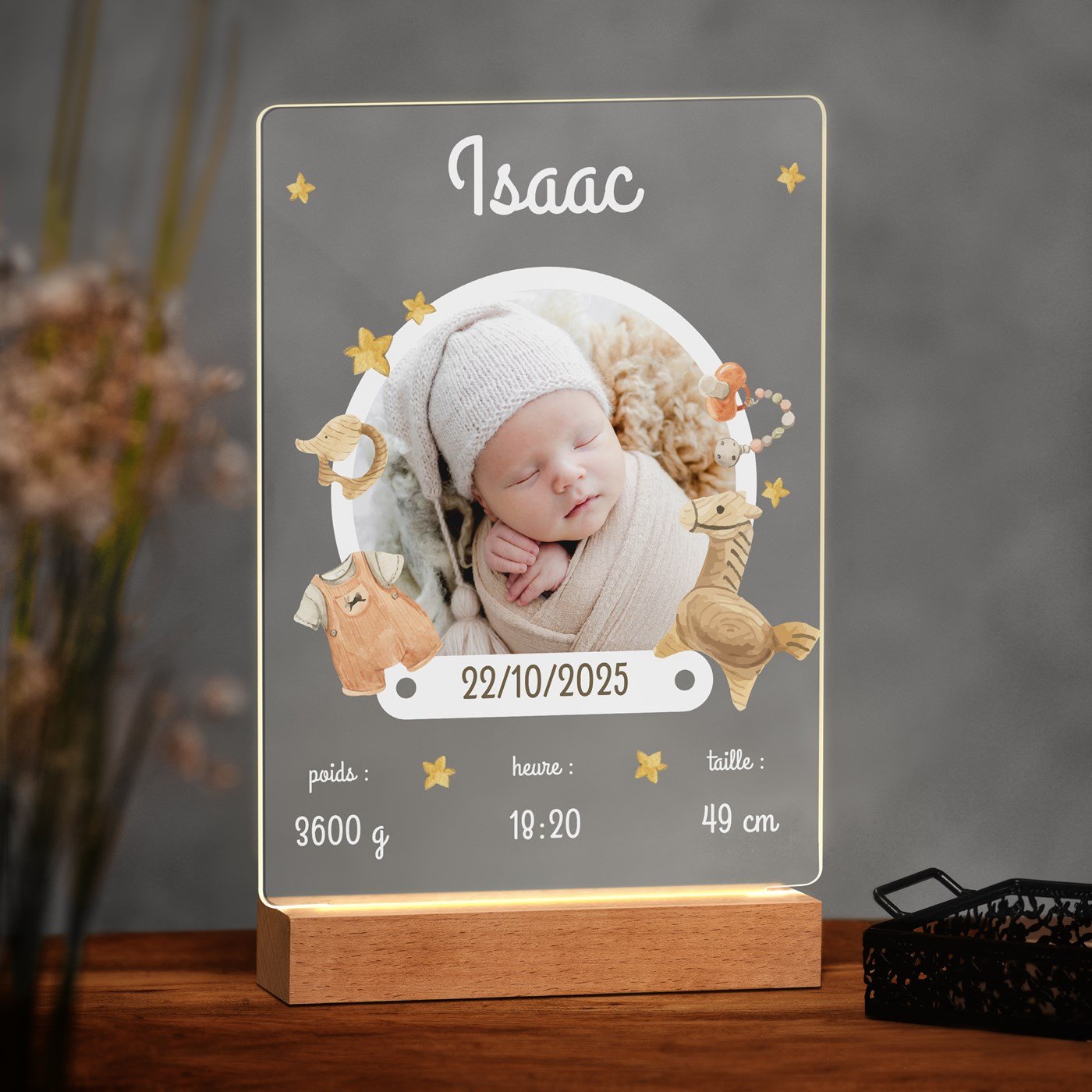 Murrano Customized XL LED Lamp with Baby Birth Photo Display