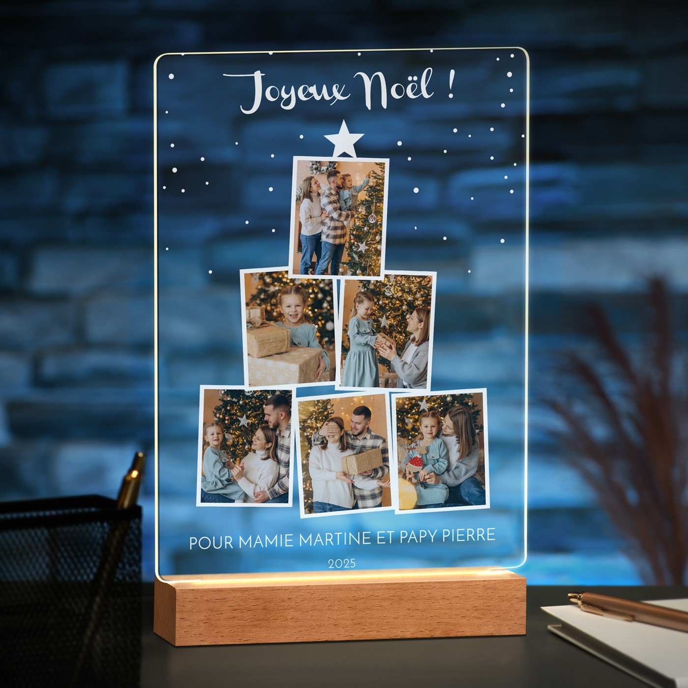 Lámpara LED personalizada Murrano - Marco de foto tamaño XL para abuelos en Navidad