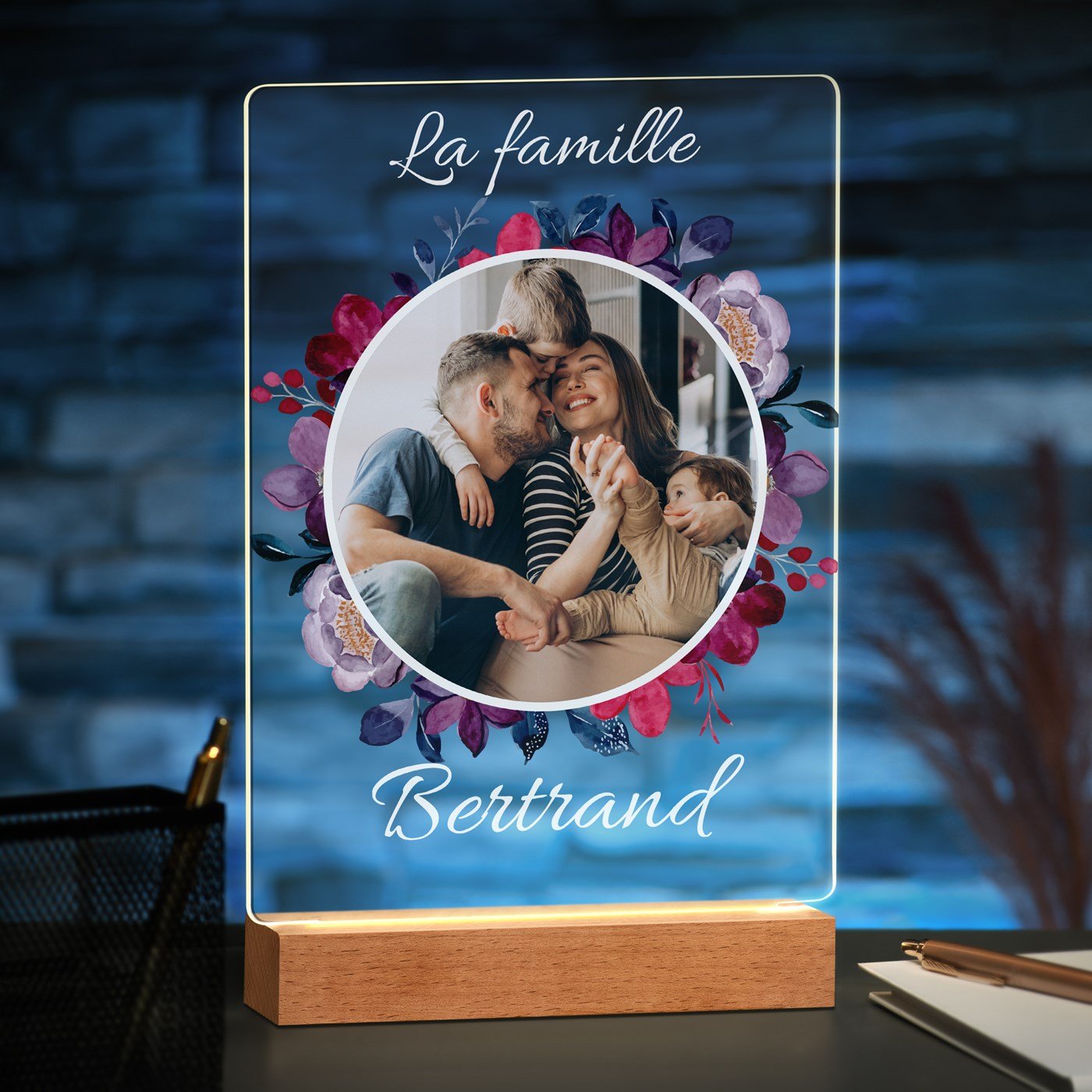 Lámpara LED personalizada Murrano de tamaño XL con fotos familiares