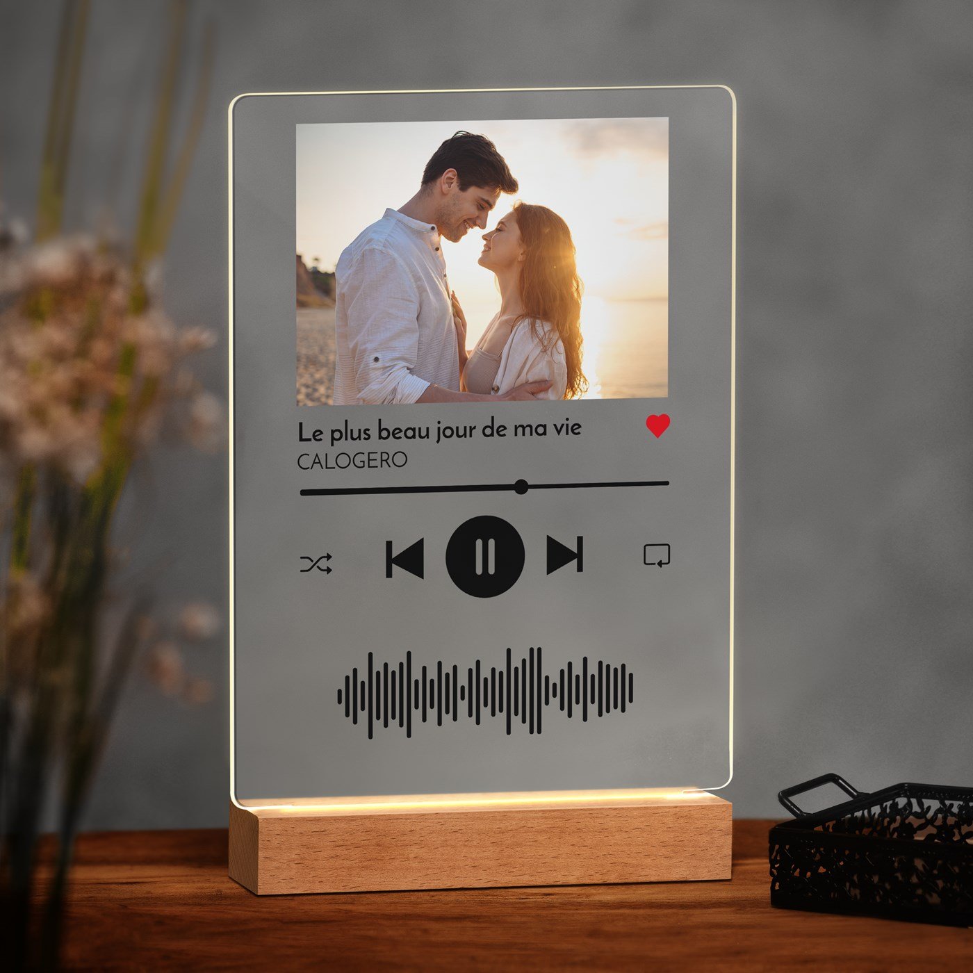 Lámpara LED personalizada Murrano - Tamaño XL con canción para pareja