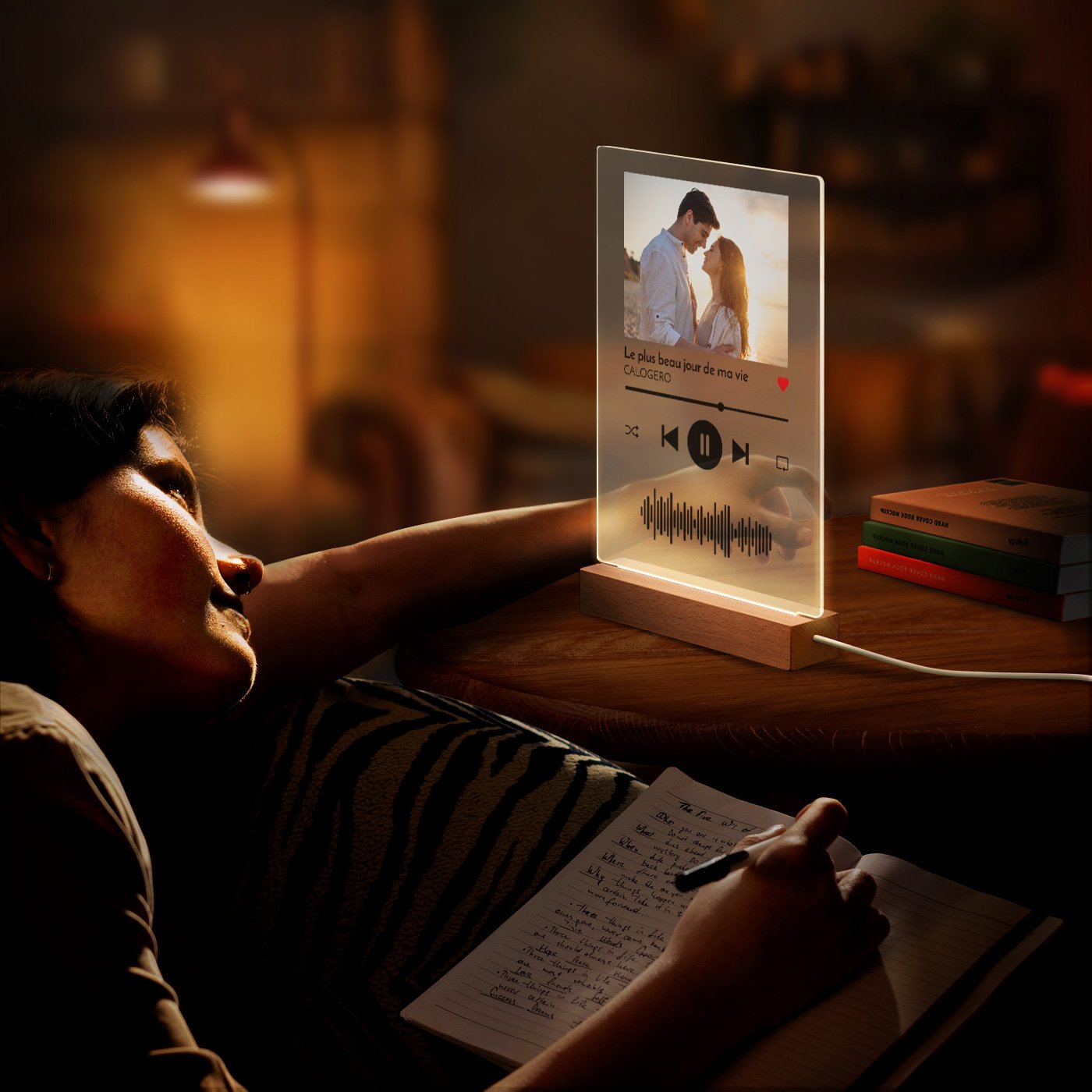 Lámpara LED personalizada Murrano - Tamaño XL con canción para pareja