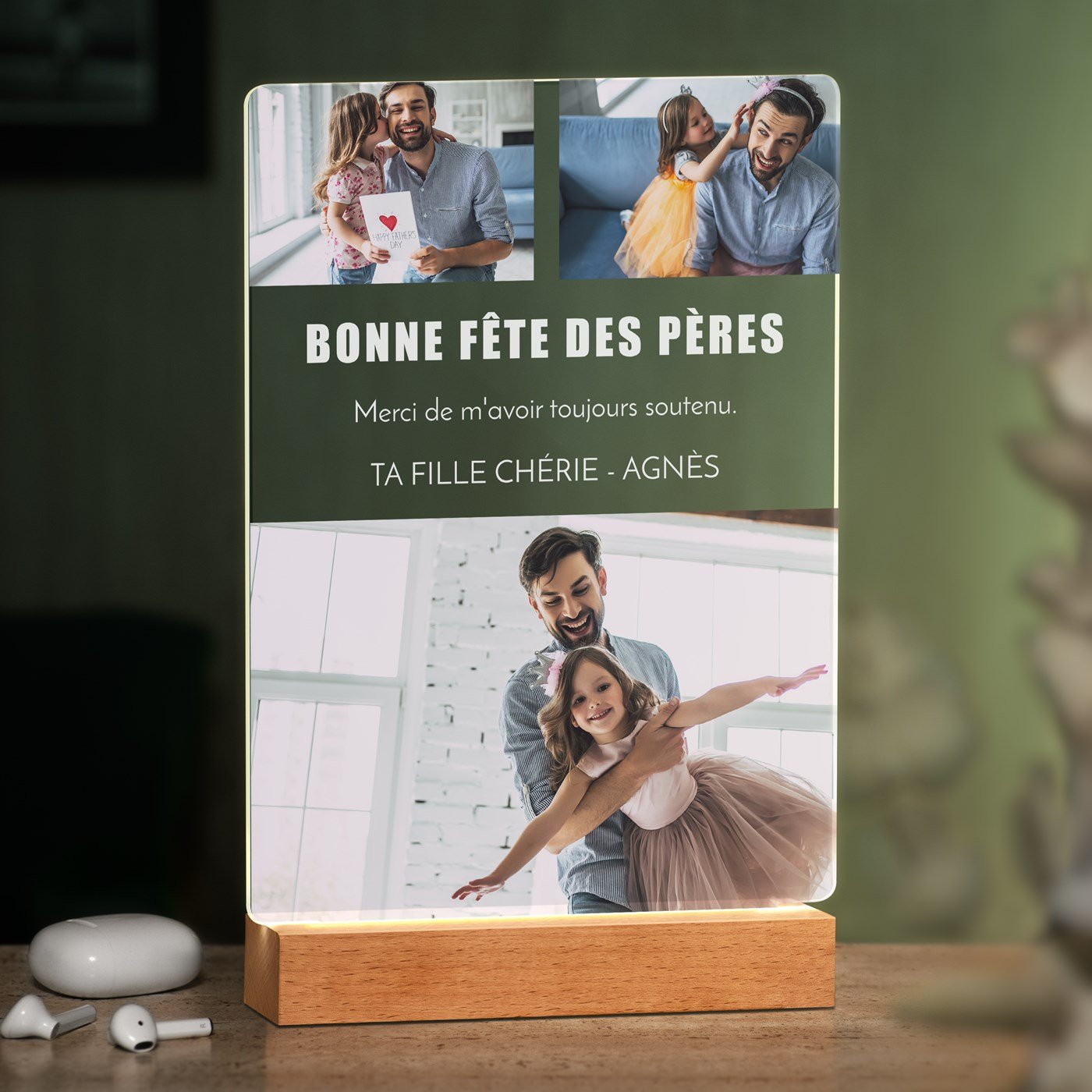 Lámpara LED personalizada Murrano - Tamaño XL con foto de papá para el Día del Padre