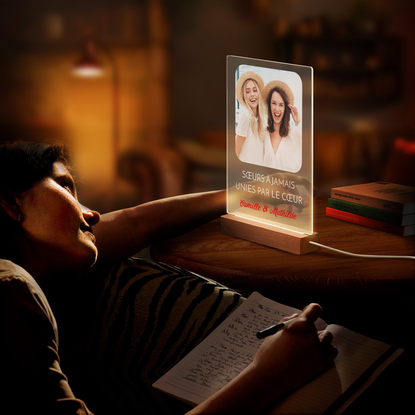 Lámpara LED personalizada de Murrano XL con foto para mejor amiga