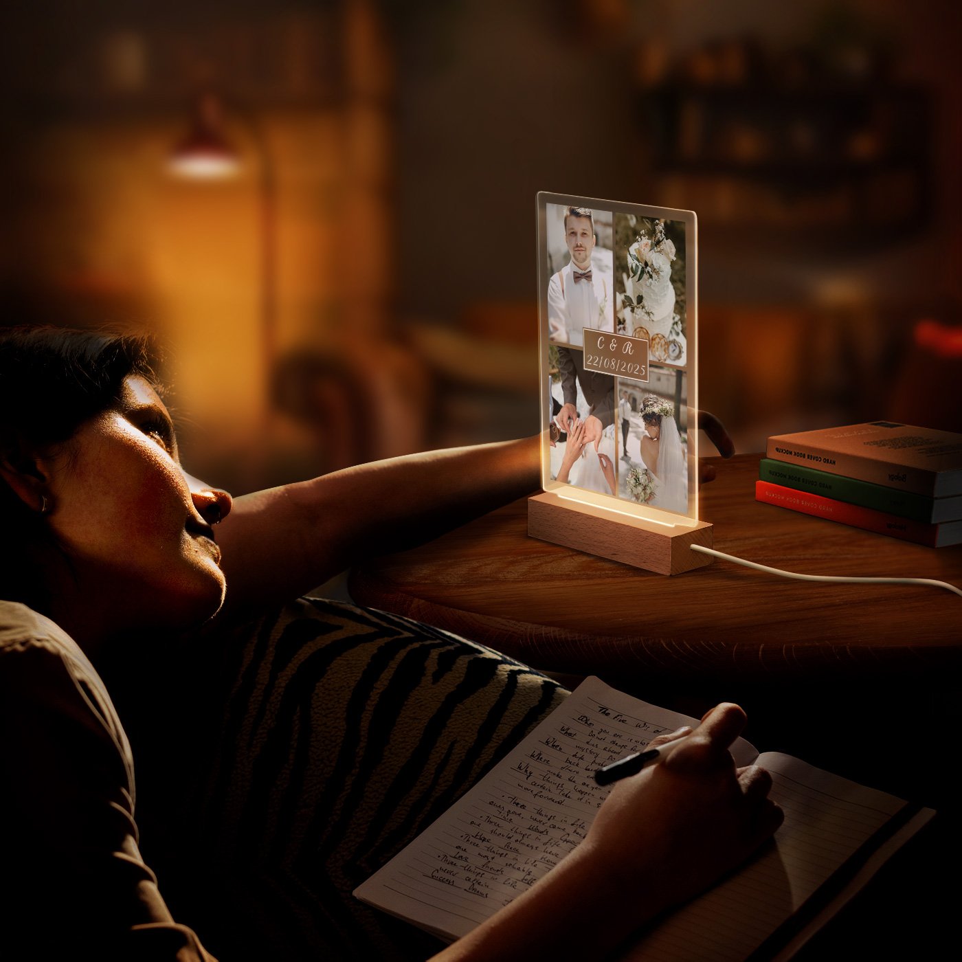 Lámpara LED personalizada Murrano - Tamaño L con fotos de boda
