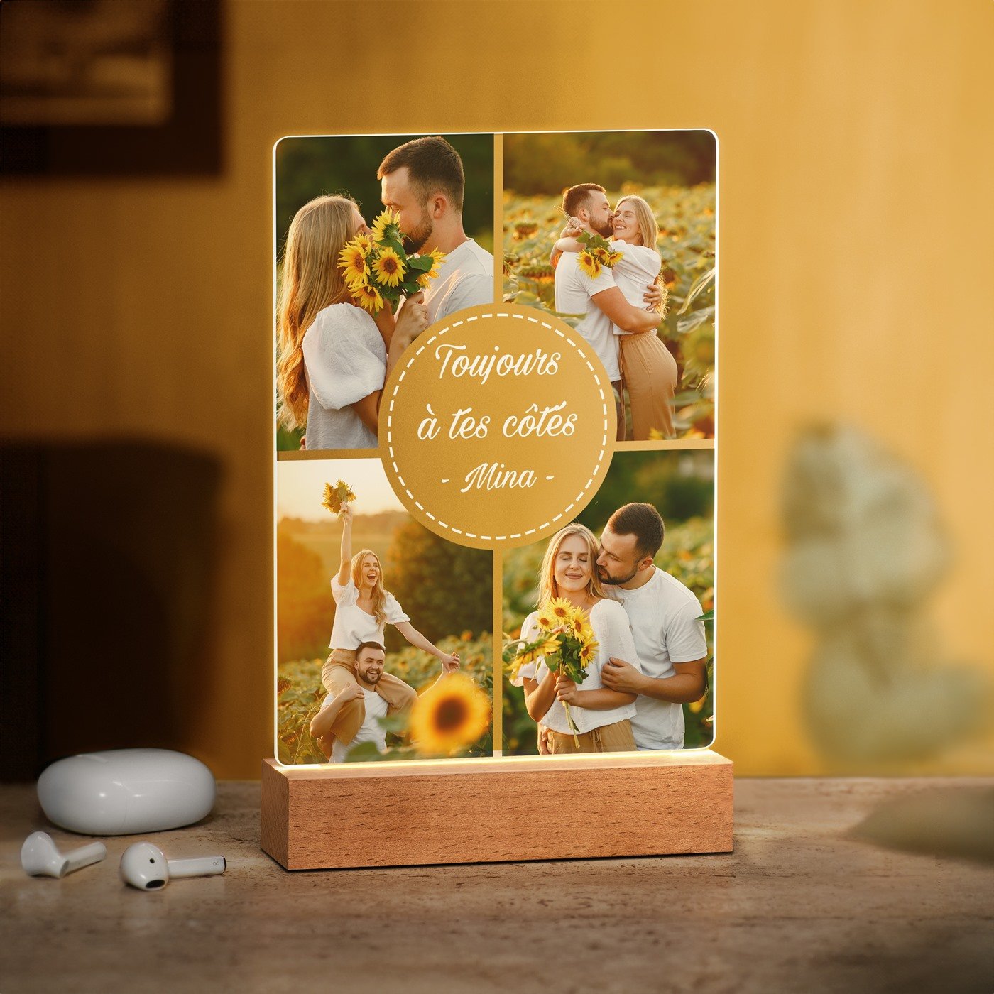Lámpara LED personalizada de Murrano con foto para amigo en San Valentín (Tamaño L)
